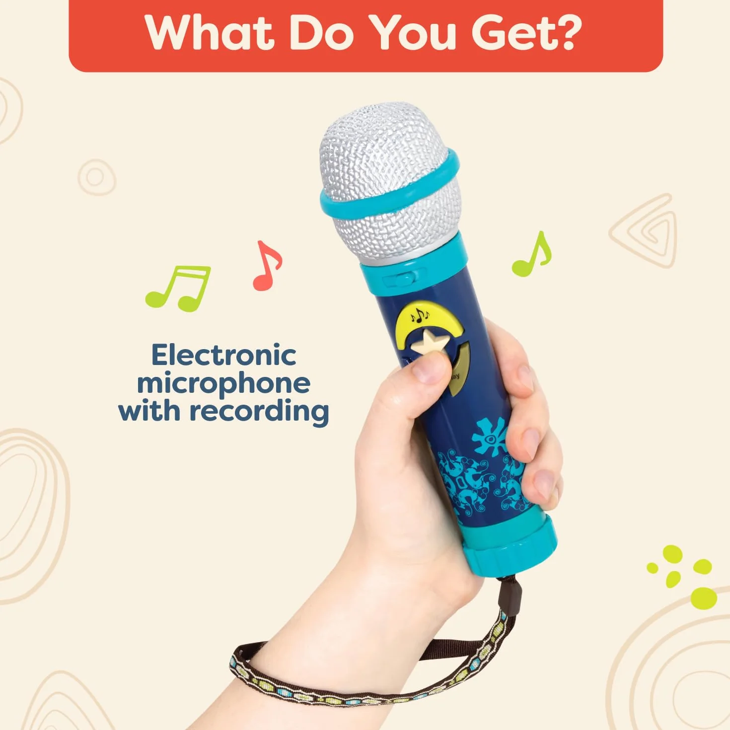 B. toys Okideoke Micrófono para niños Karaoke Juguete 8 Canciones pregrabadas Control Volumen Tempo 18 Meses+
