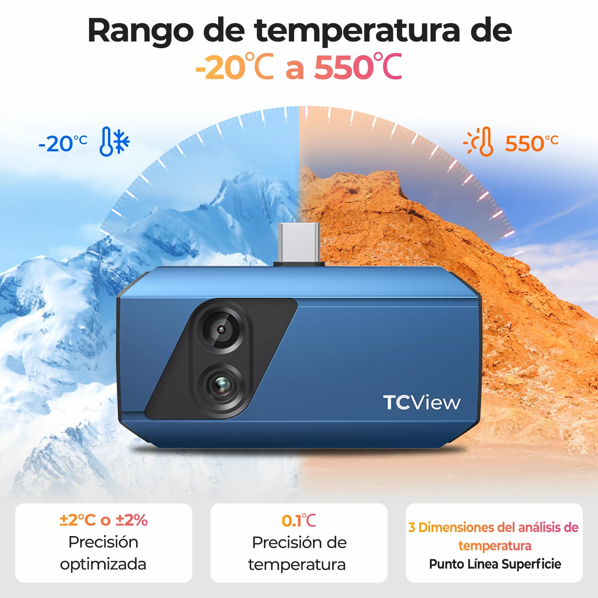 TOPDON TC001 Plus Cámara Térmica para Android, con Cámara Visual, 512x384 Resolución TISR, Rango de Temperatura -20℃ a 550℃, 25Hz Frecuencia de Actualización, Cámara Termográfica Infrarroja USB-C