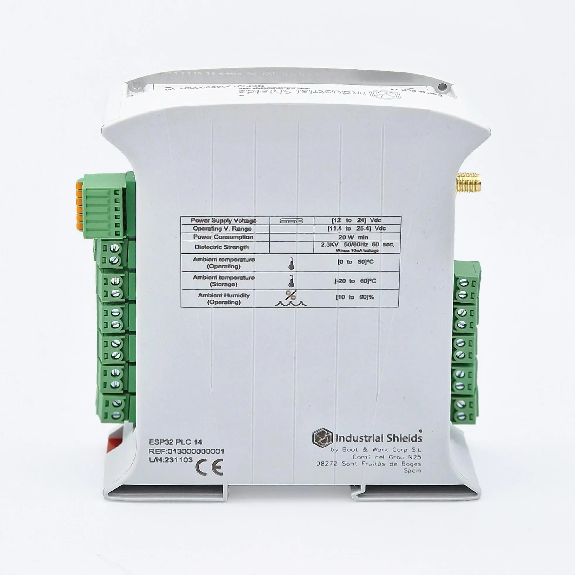 PLC industrial ESP32 PLC 14 – Controlador lógico programable con 14 E/S – WiFi y Bluetooth – Compatible con Arduino IDE, Modbus y MQTT – Industrial Shields