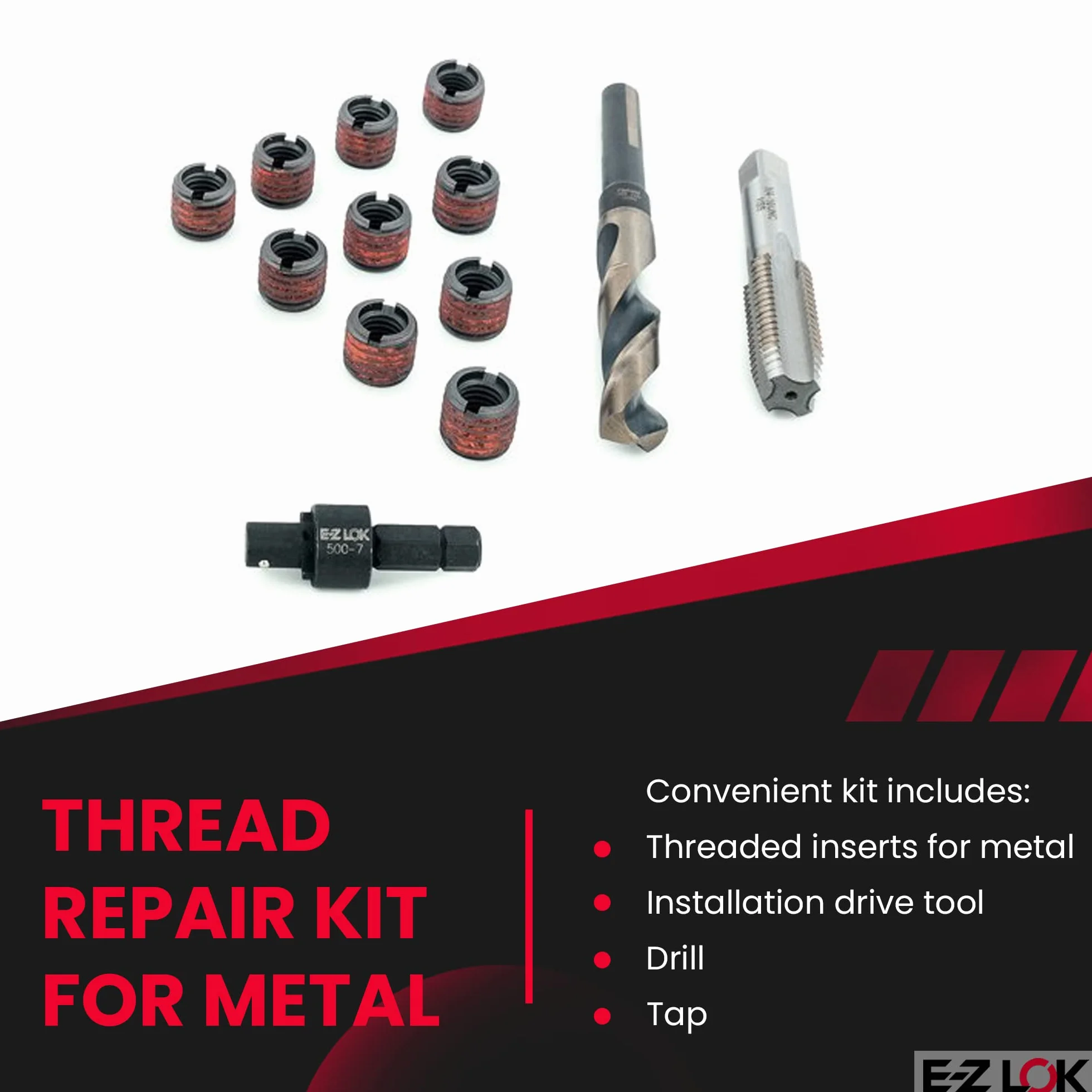 E-ZLOK EZ-310-4 Inserciones roscadas para metal 1/4-20 Kit de instalación acero óxido negro