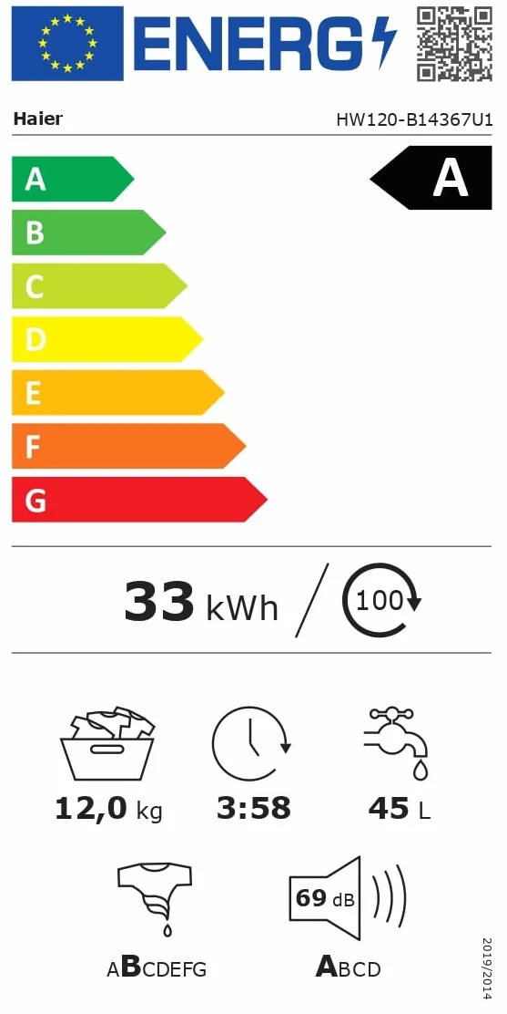 Haier HW120-B14367U-IB Lavadora Carga Frontal 12KG 1400 RPM Motor Direct Motion Blanco