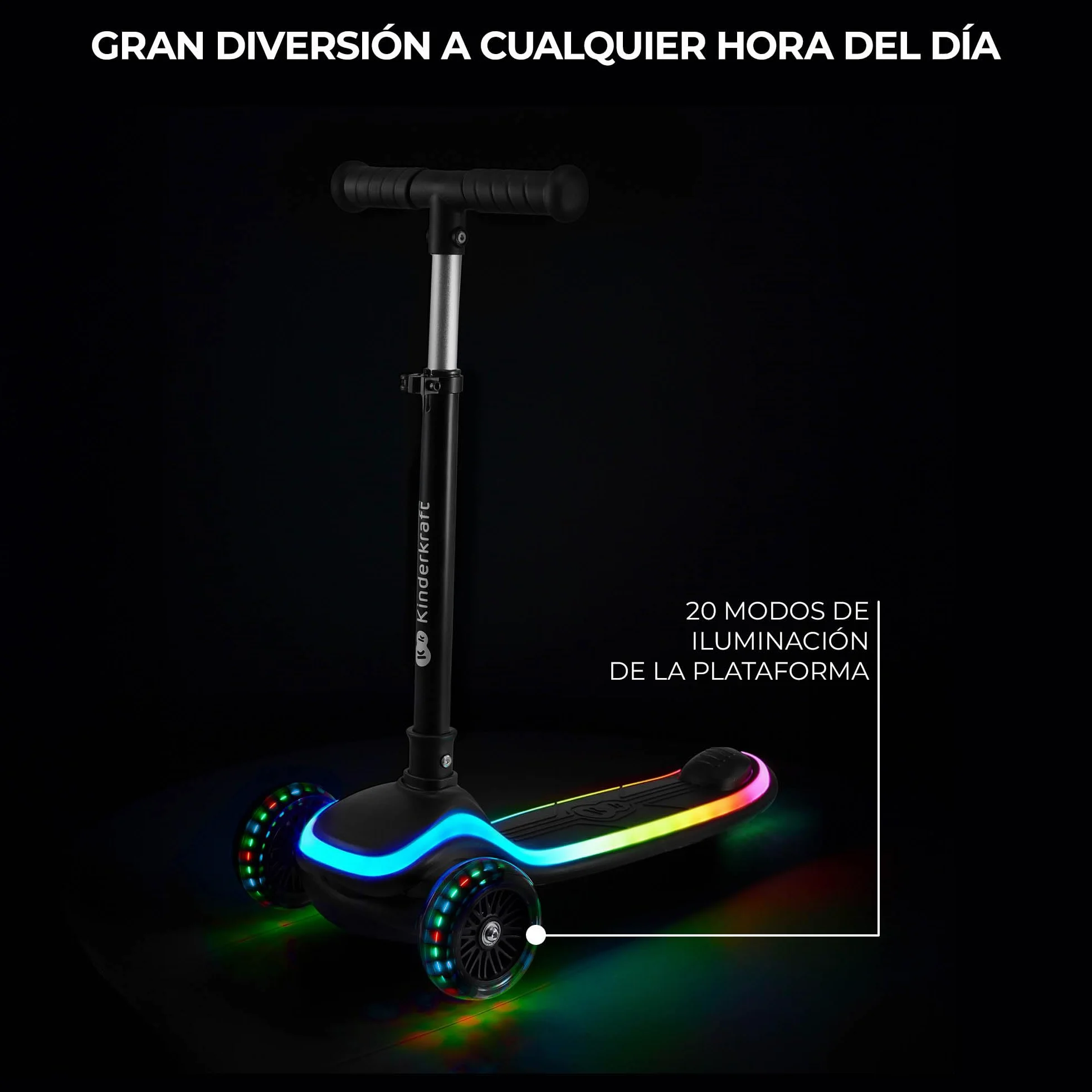 Kinderkraft RAKET Patinete para niños 1 año 50 kg Ruedas LED Manillar Regulable Altura Negro