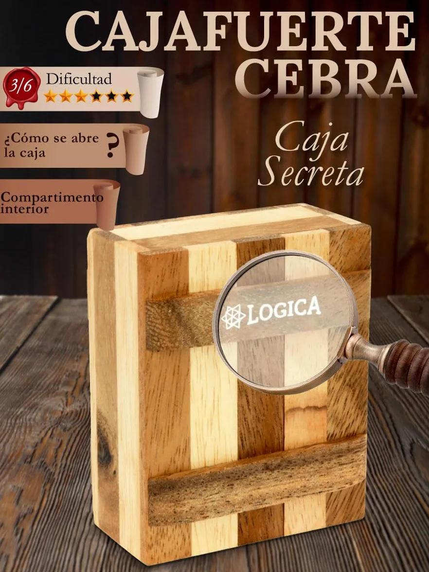 Logica Juegos Cajafuerte Cebra Rompecabezas de Madera Caja Secreta Dificultad 3/6 Dificil Leonardo da Vinci