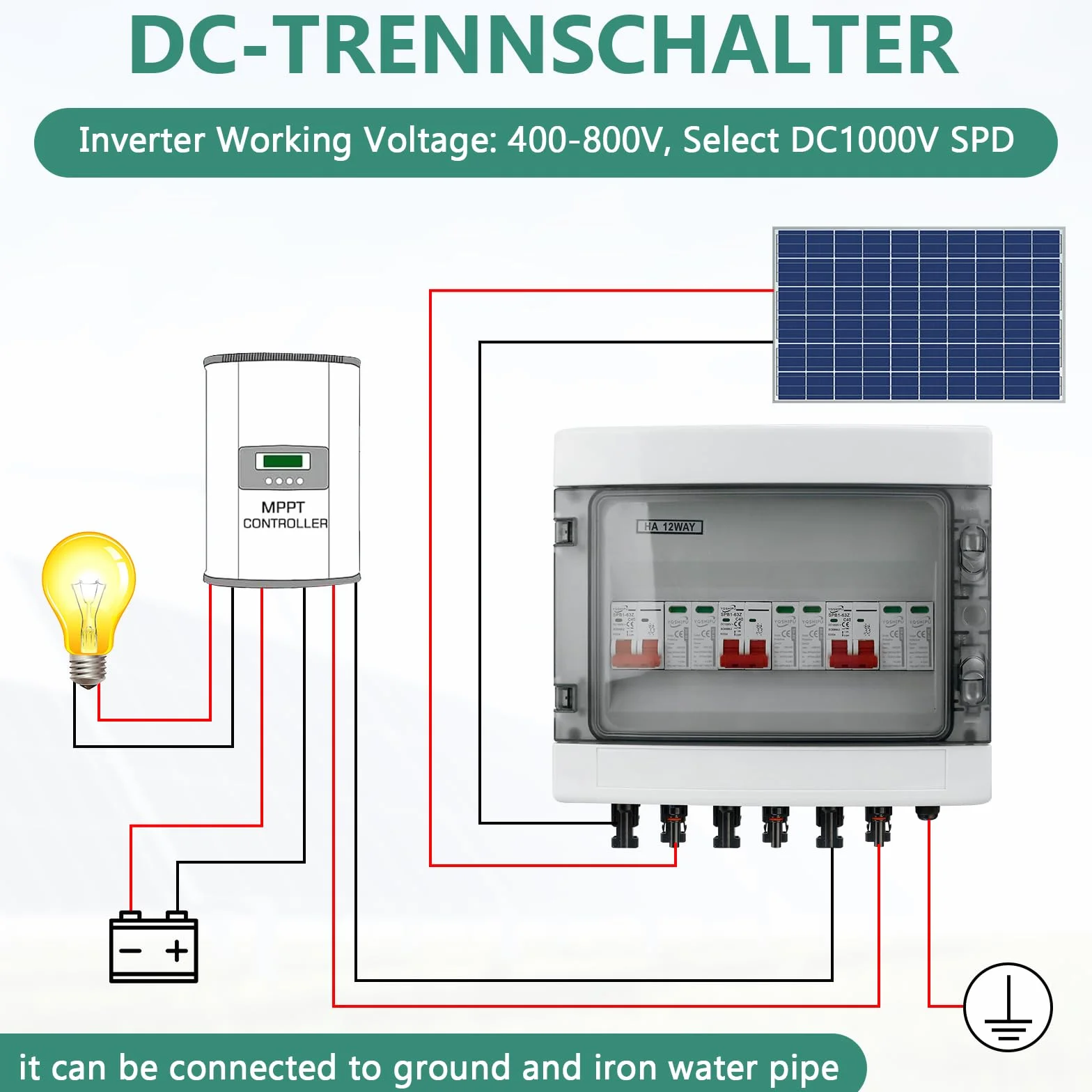 Protección Contra Sobretensiones Fotovoltaica, Disyuntor CC 40 A/1000V, Disyuntor de Protección contra Rayos(2 In 2 Out), Caja de Conexión Solar Fotovoltaica IP65 a Prueba de Agua