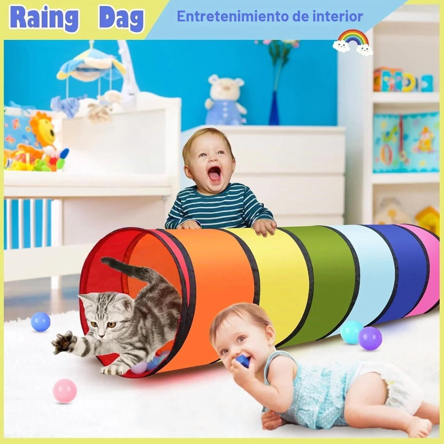 Tienda de Campaña con Túnel para Niños 180CM 46CM Apertura Redonda Colorido Emergente para Bebés Niñas Mascotas