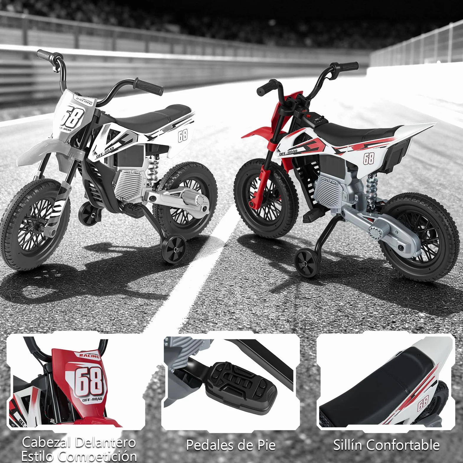 COSTWAY Motocicleta Eléctrica Infantil 12V con Ruedas de Entrenamiento Desmontables y Suspensión de Resorte (Rojo)