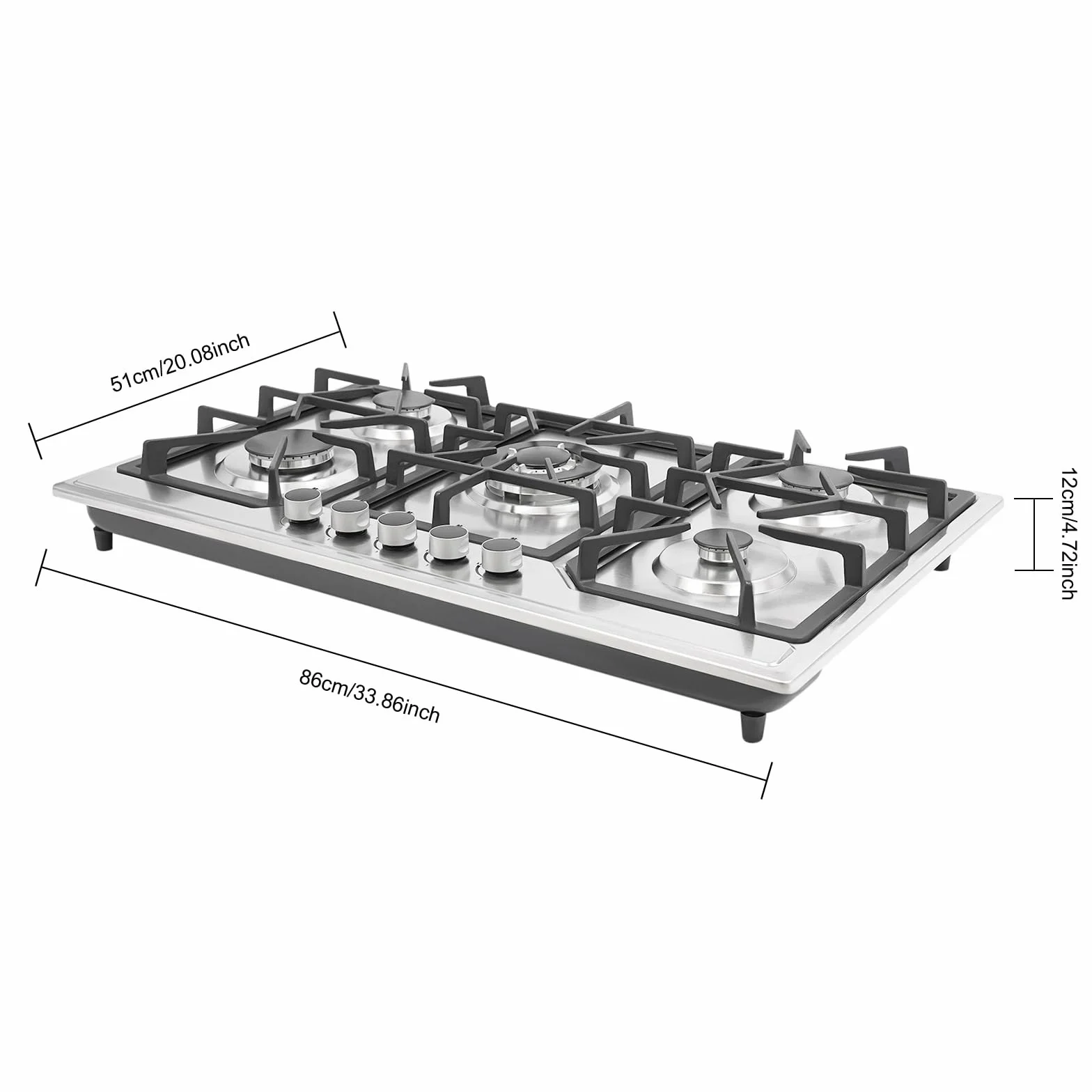 Cocina de gas 5 quemadores 86 x 51 x 12 cm placa de gas para cocina doméstica y comercial