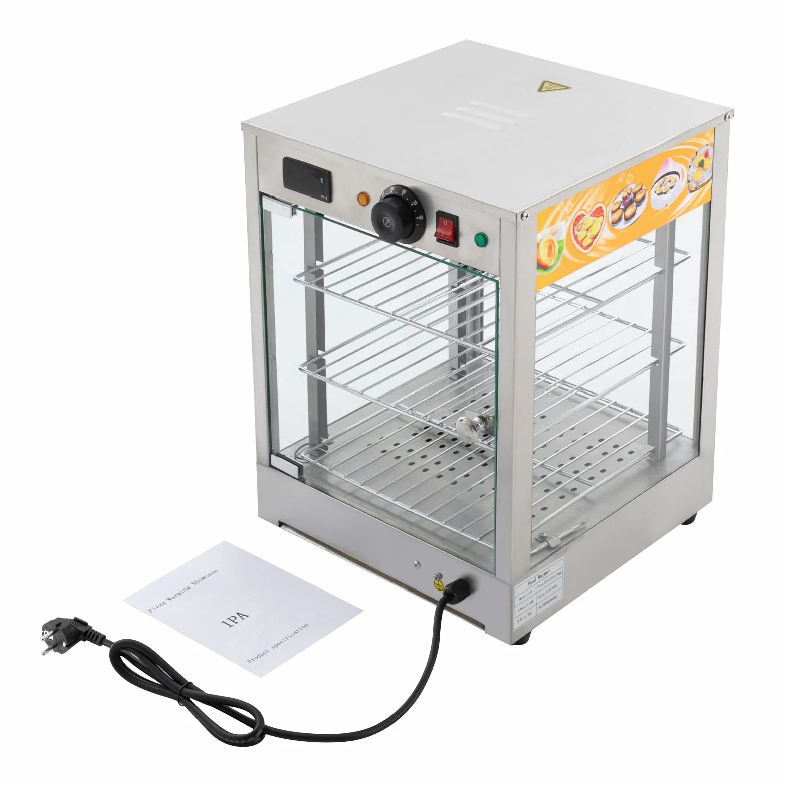 Calentador de alimentos eléctrico comercial 3 pisos 800W 30-85°C vitrina de calor