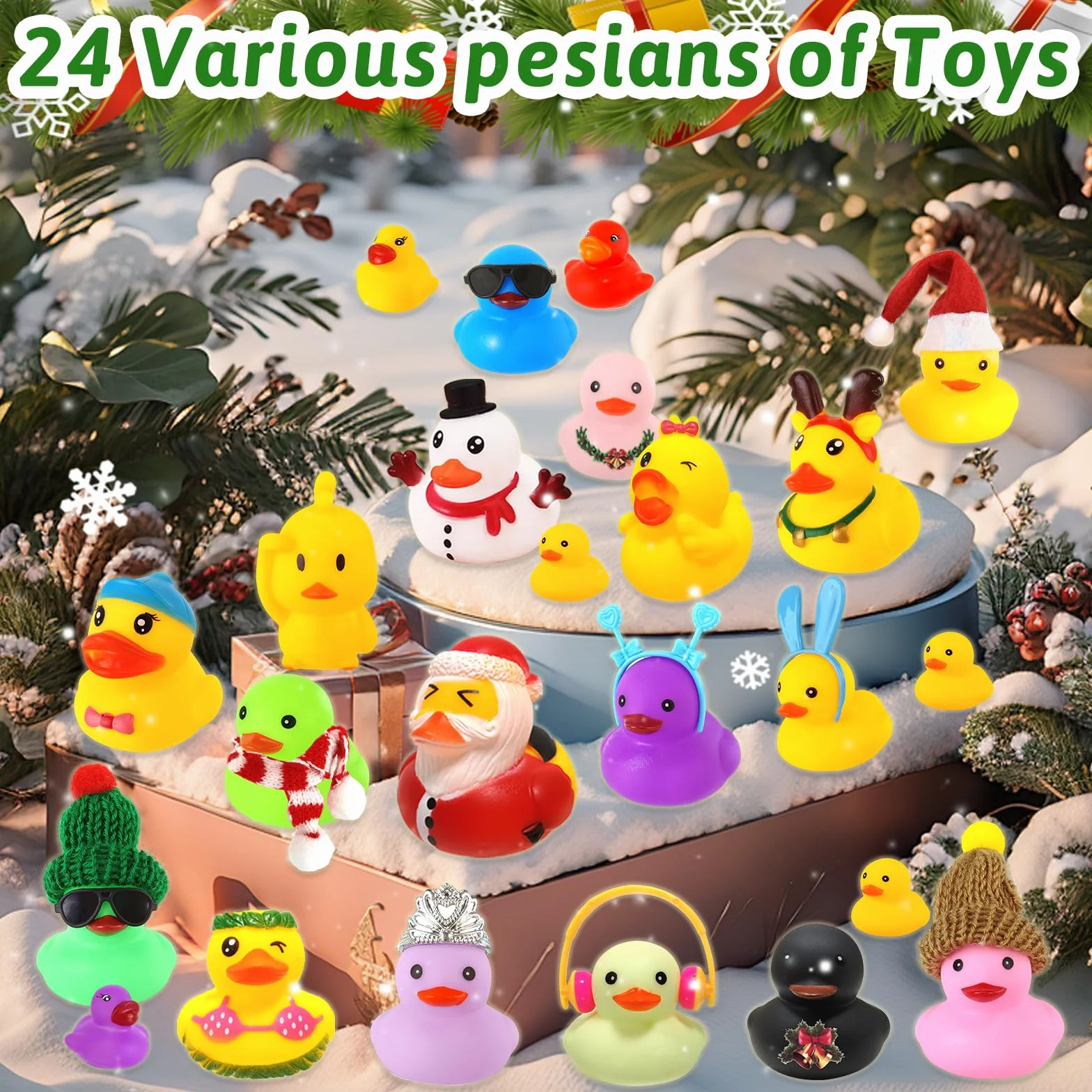 Calendario de Adviento Patos Navideños con Patitos de Goma Juguetes de Baño para Niños