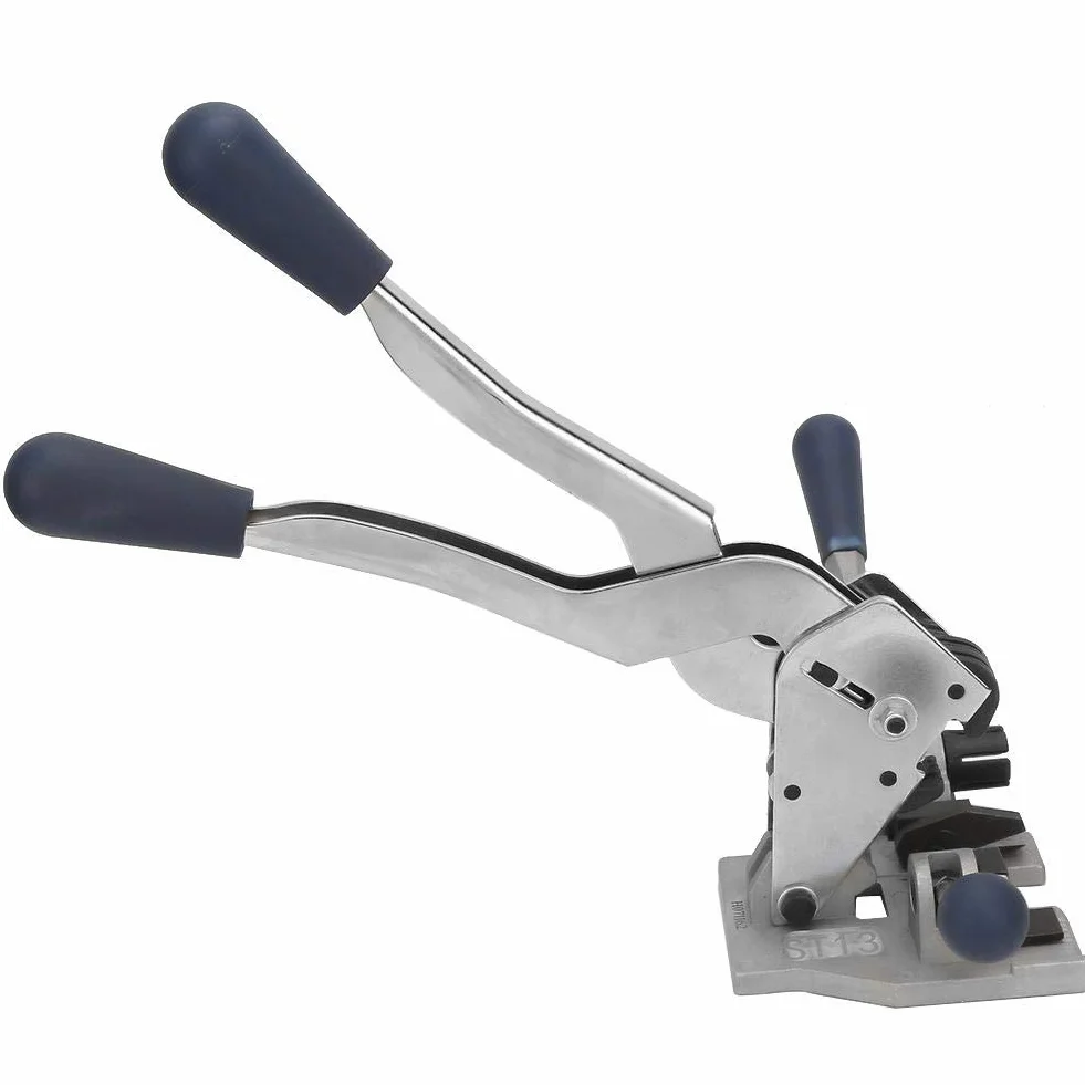 Máquina flejadora de paquetes 3 en 1, engarzadora tensora manual de correa de acero para correa de polipropileno de 1/2 "-5/8" de ancho, para embalaje industrial y doméstico.