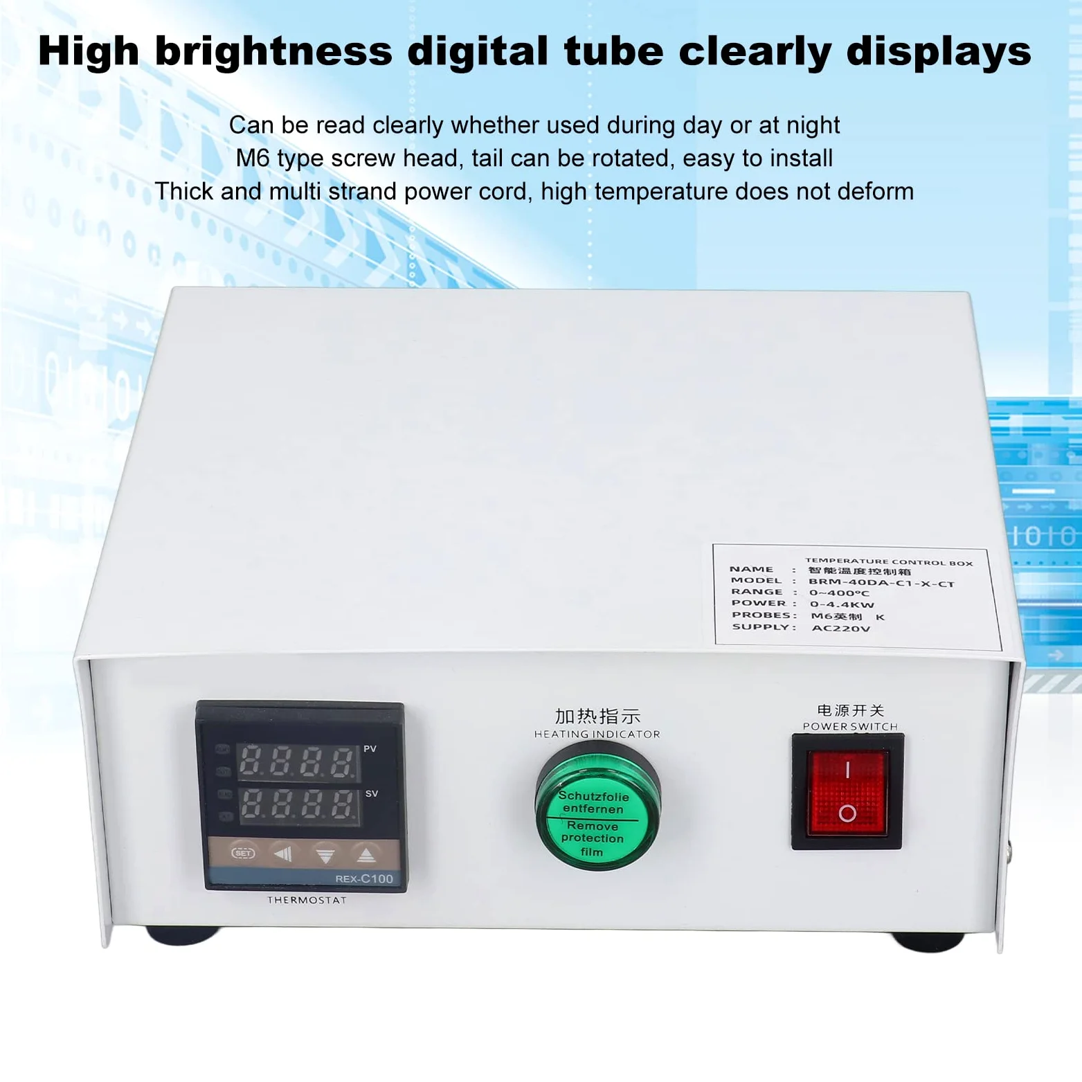 Controlador de Temperatura PID, Controlador de Temperatura Inteligente Electrónico AC220V 0~400 ℃ de Alta Precisión para Incubadora de Horno Doméstico (#3)