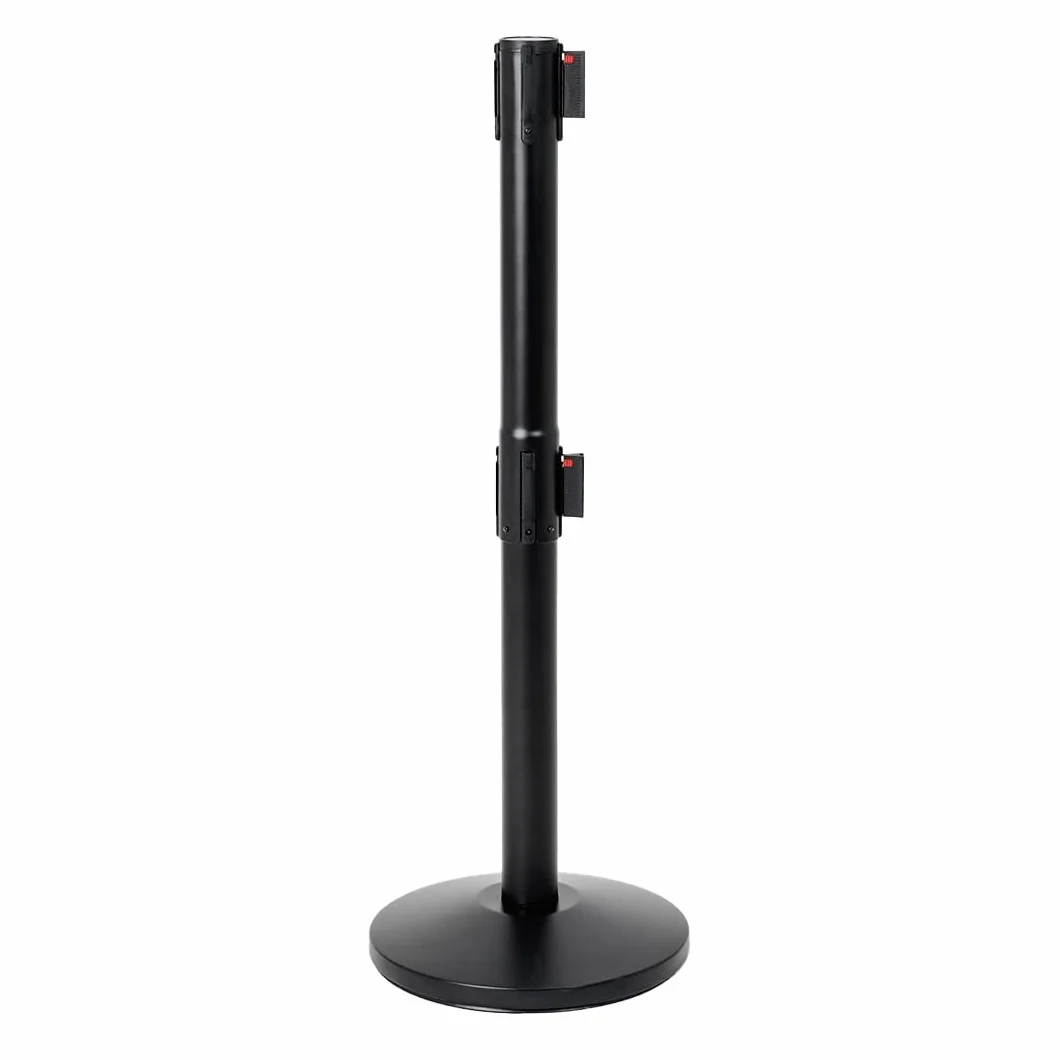 Danieli Store | Poste separador negro mate con dos cintas retráctiles de 3 metros | Poste delimitador con sistema de seguridad | Cintas (Blanco/Rojo y Rojo)