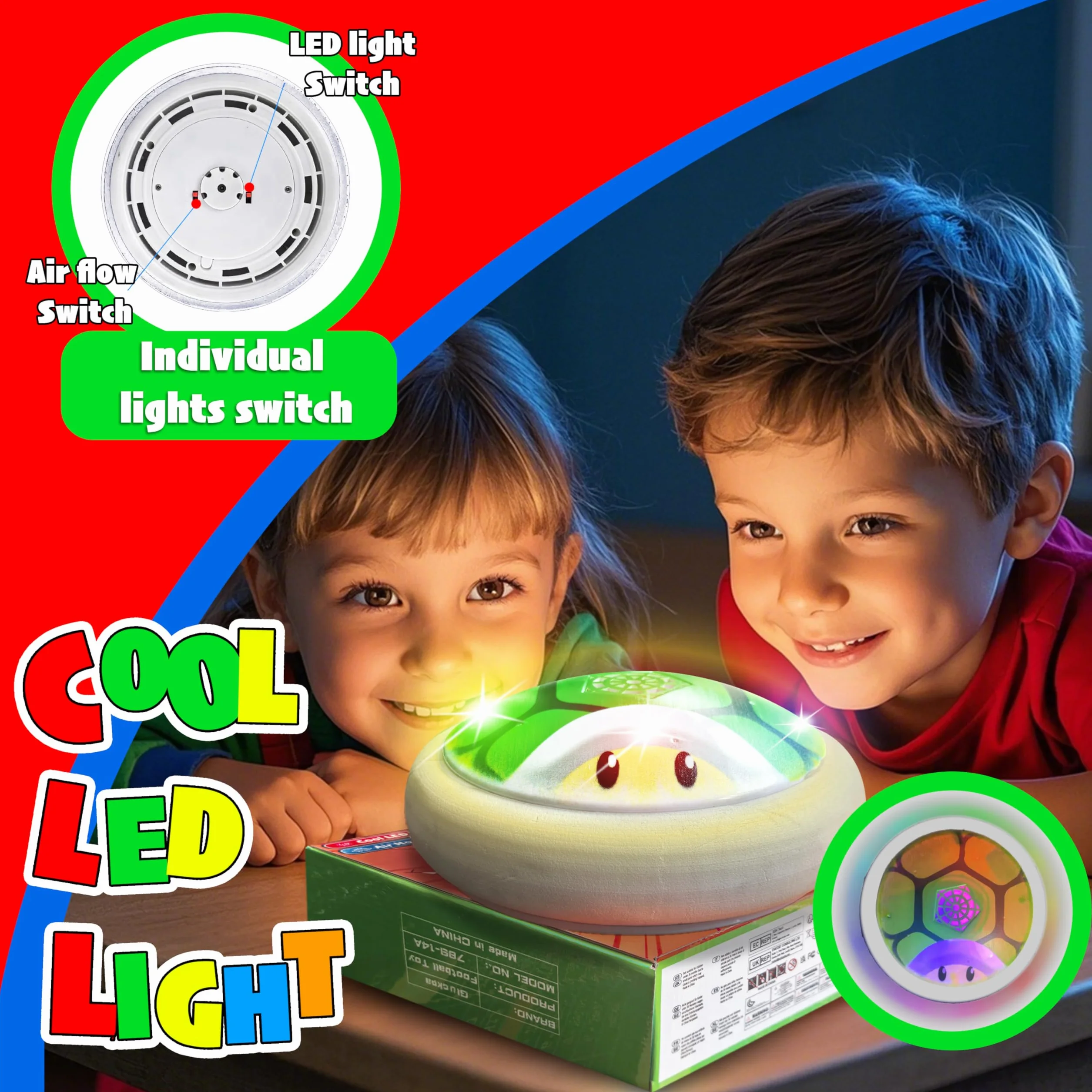 Balón Fútbol Flotante con Luces LED, Juguetes de Exterior Interior para Niños 3-10 Años