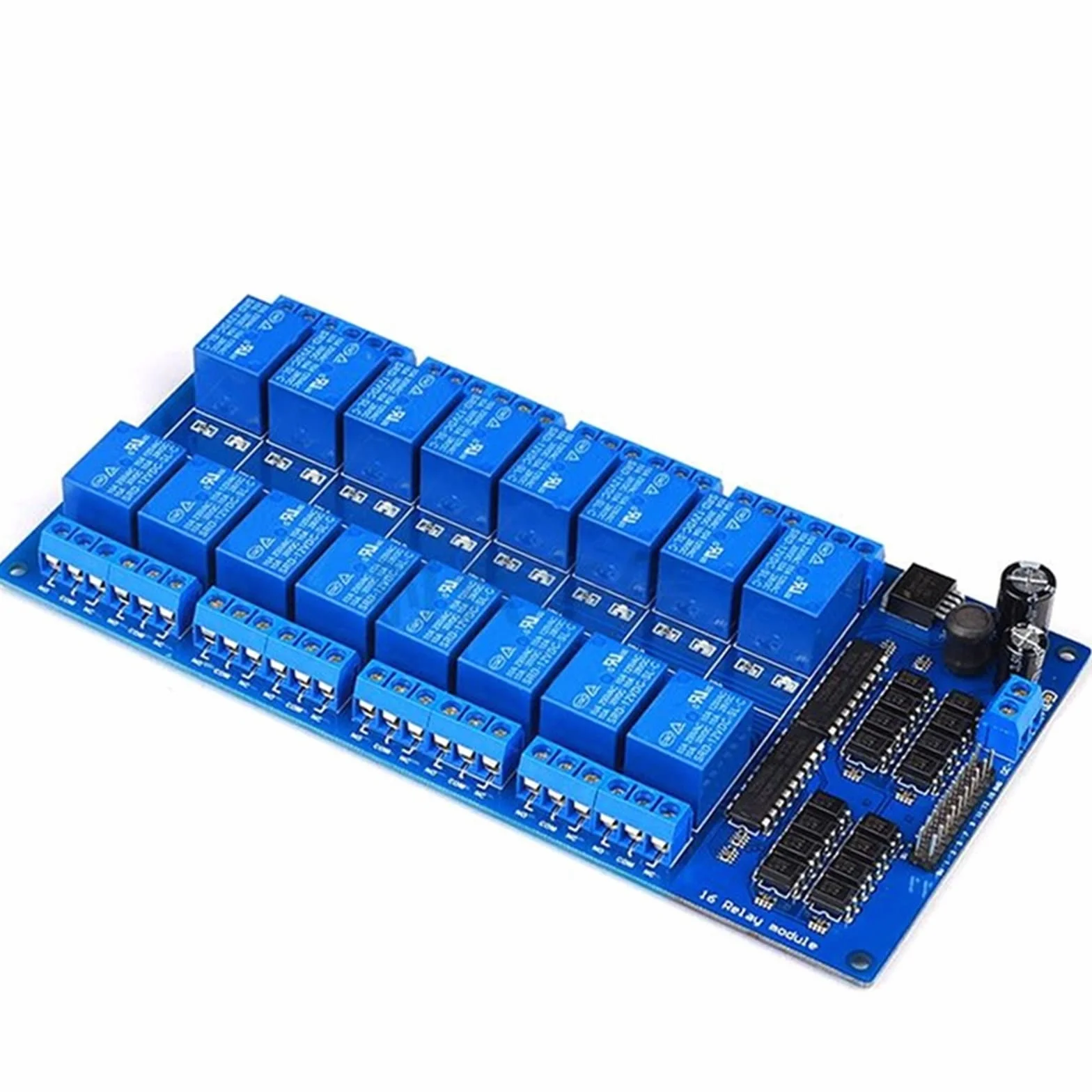 Módulo de protección relé 16 canales DC 5V 12V 24V con optoacoplador LM2576 interfaz microcontroladores potencia for Kit bricolaje(24v 16Channel)