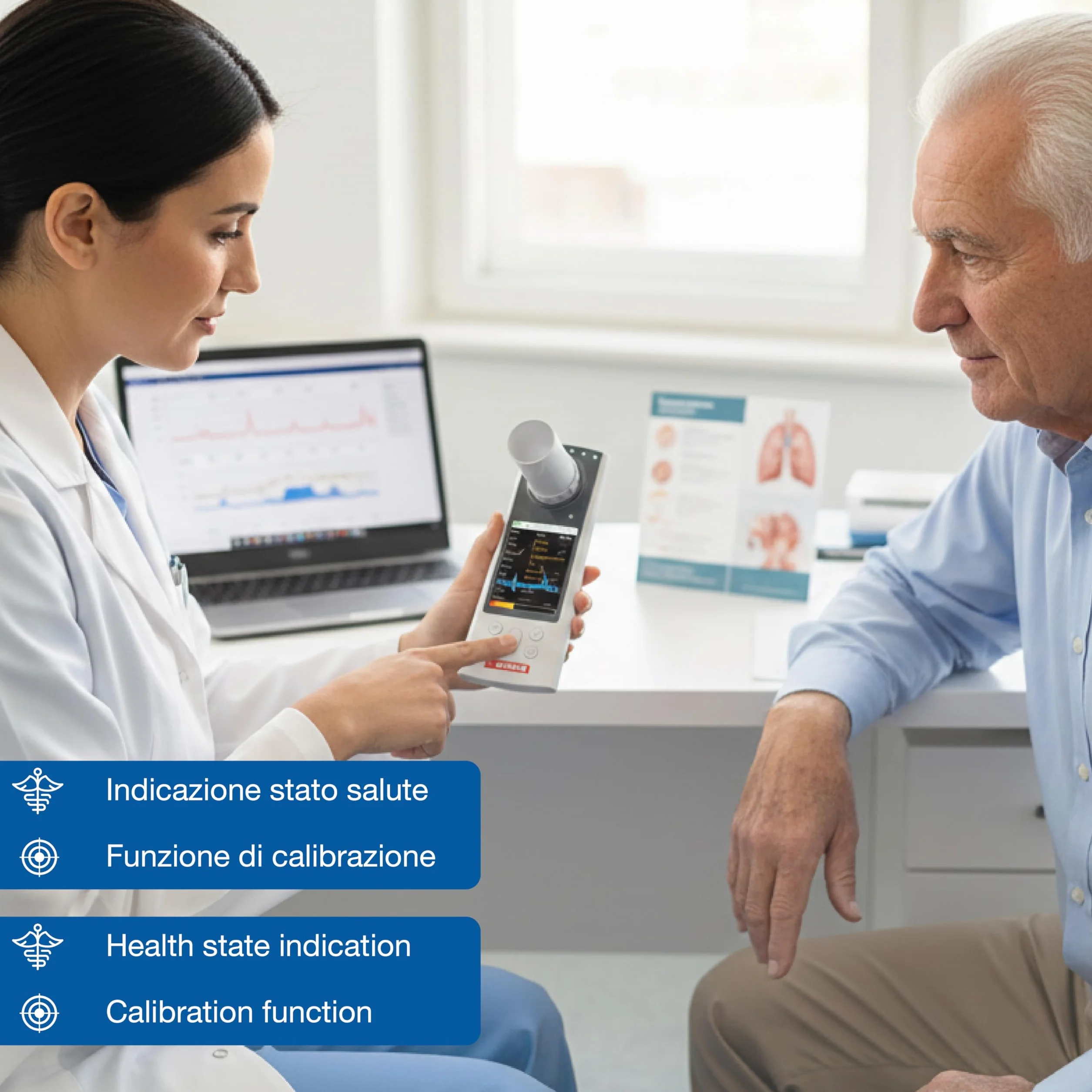 GIMA SP80B Espirómetro pequeño y portátil para la función pulmonar, 33551
