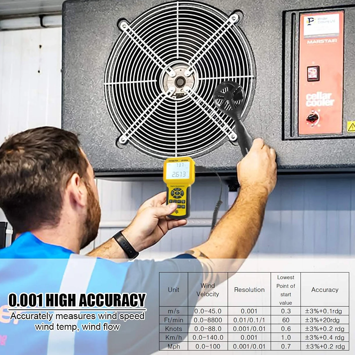AIOMEST AI-856A Anemómetro Digital Medidor de Flujo CFM