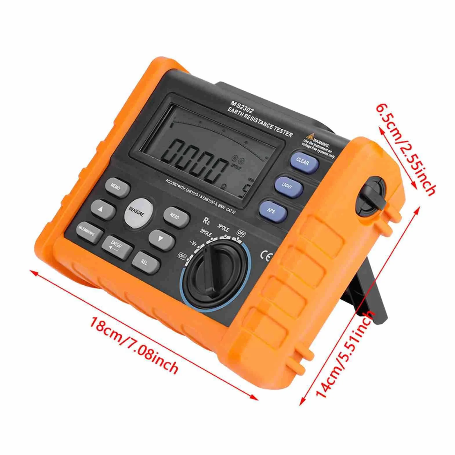 PEAKMETER MS2302 Probador de Ohmios de Varilla de Conexión a Tierra Digital, Medidor Analógico Probador de Resistencia a Tierra, 0 ~ 4K Ohm 100 Grupos Registro de Datos con
