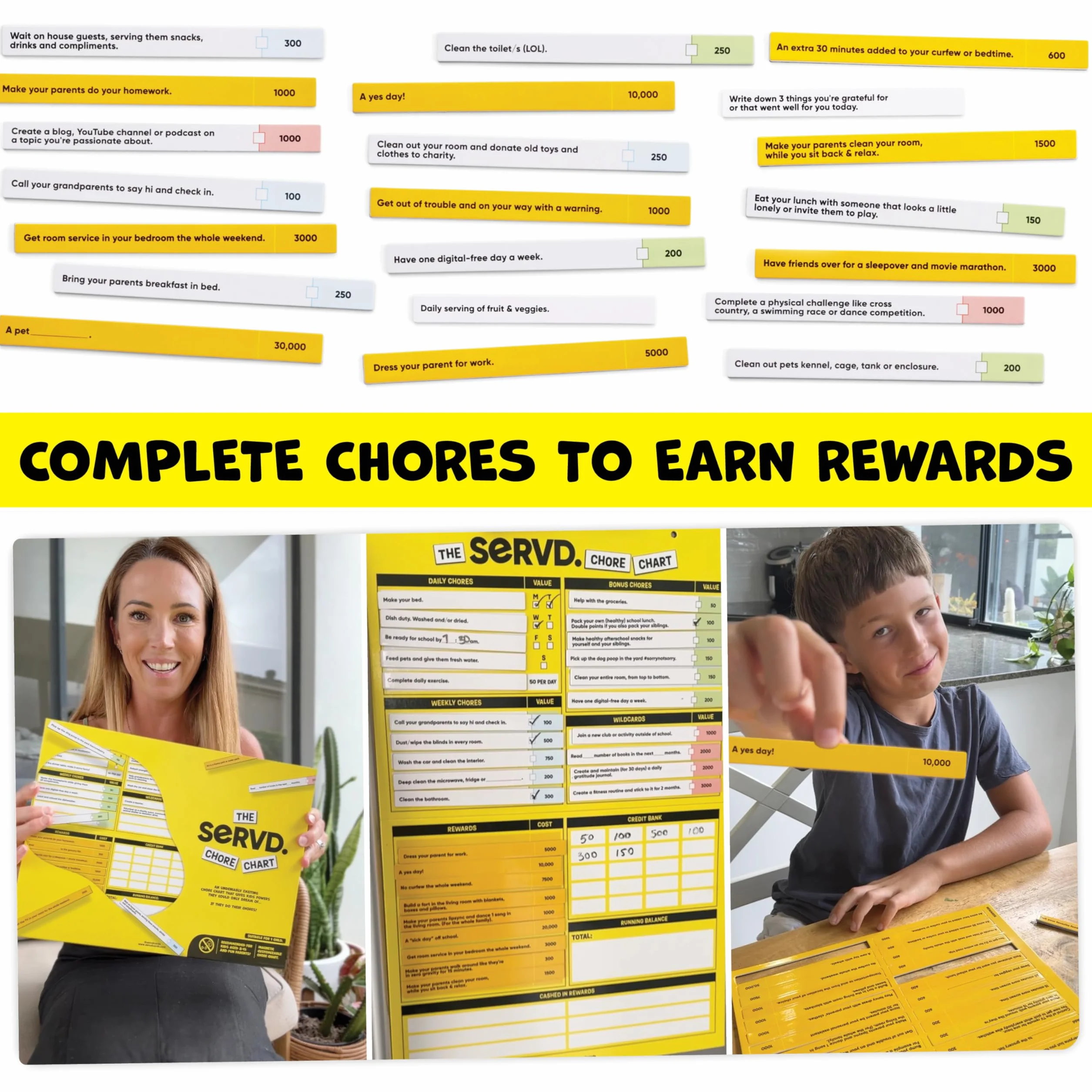 SERVD Chore Chart - Magnética Tabla de Desafíos Personalizable para 1 Jugador 6-12 Años