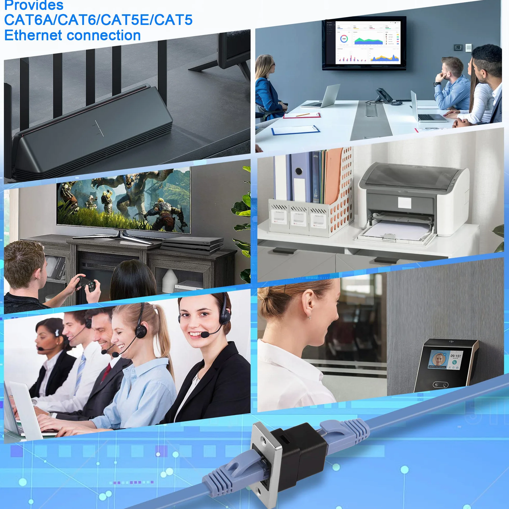 QIANRENON RJ45 Cat6A Hembra a Hembra Adaptador de Red Rectangular Blindado