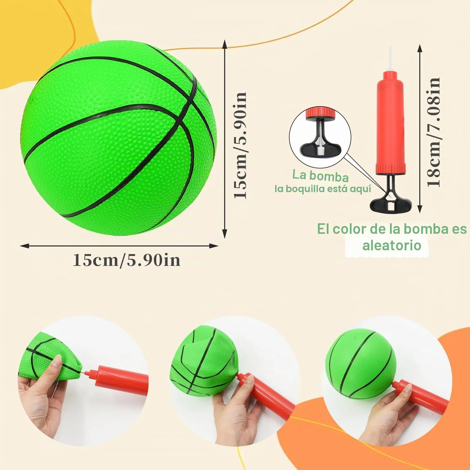 Mini pelotas de baloncesto hinchables para neumáticos con bomba, para piscina, playa y fiestas