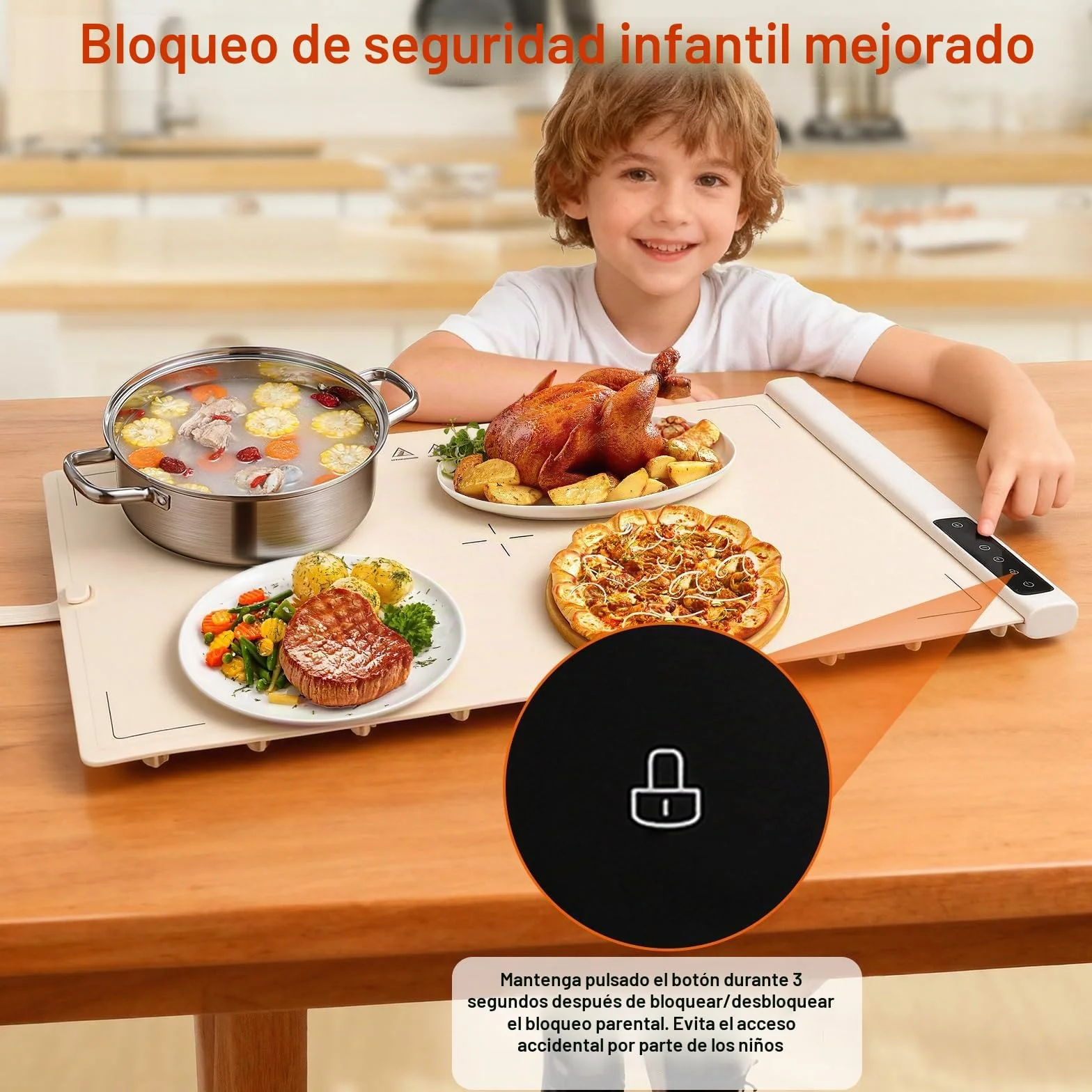 GuKKK Bandeja Calefactora Eléctrica Silicona Portátil Plegable 40-120℃ Temporizador 1-8h Beige