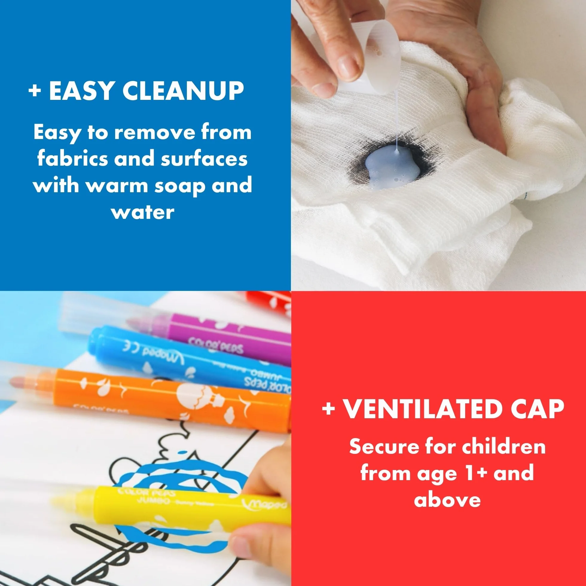 Maped Rotuladores Jumbo para Niños, 12 Colores Vivos, Punta Gruesa, Tinta Ultra Lavable
