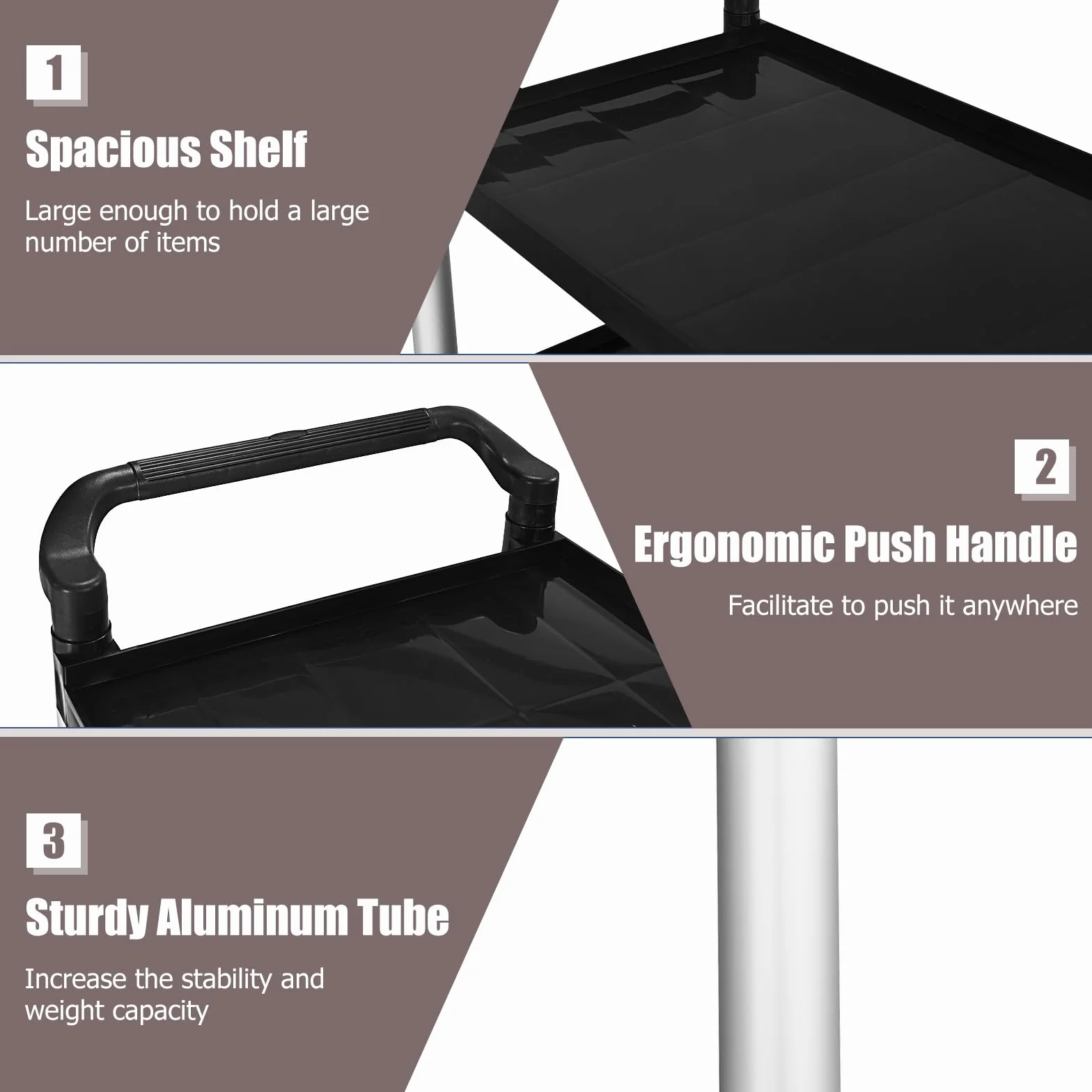 KOMFOTTEU Carro de Servicio de 3 Niveles, Carrito de Cocina con Ruedas, Capacidad de Carga 50 kg, 103 x 49 x 98 cm