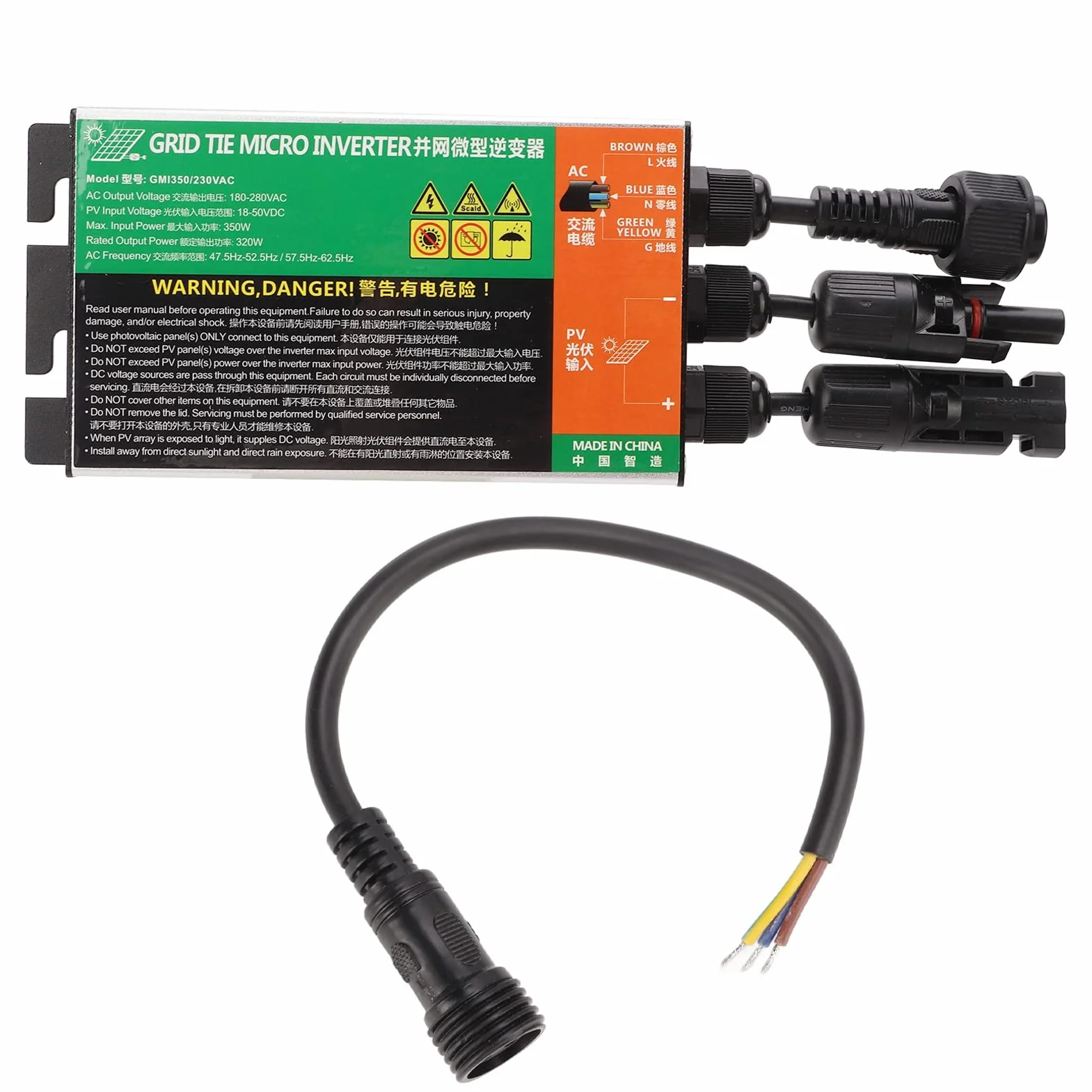 DEWIN Microinversor Solar Conectado a Red Aleación de Aluminio MPPT Inversor de Onda Sinusoidal IP55 Conectado a Red para Pequeños Sistemas Solares (350W 230V)