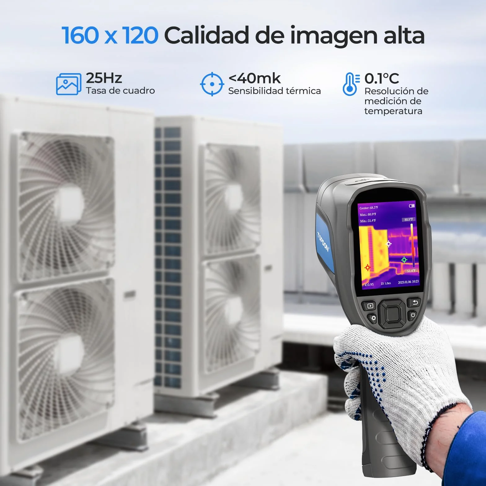 TOPDON TC004 Lite Camara Termica, Cámara Termográfica portátil con resolución IR de 240x180, Duración de Batería de 15 Horas y Zoom de Imagen 2X/4X, Rango de temperatura de –20 ℃ a +550 ℃