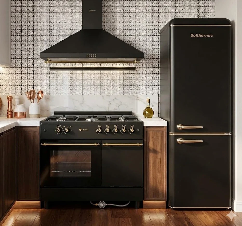 SOLTHERMIC F9LT50G2 Kuchenka Gazowa 5 Palników Piekarnik 64 L Styl Rustykalny Czarna