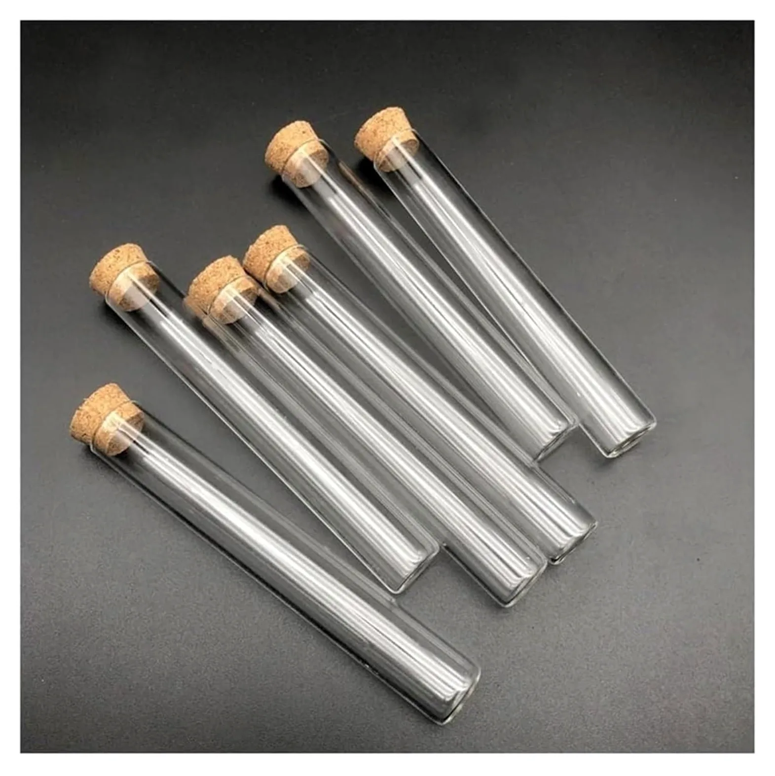 Tubos de ensayo de Vidrio Transparente, Tubo de ensayo Vidrio borosilicato, Tapones Corcho Fondo Plano 15x100mm, Varios tamaños(100pcs)