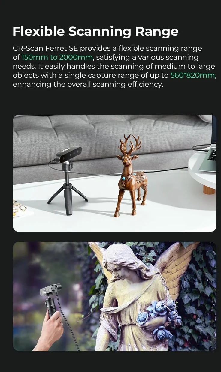 Creality CR-Scan Ferret SE 3D Escáner, seguimiento antivibración, precisión de escaneo de 0,1 mm, escáner portátil de 30 FPS para impresoras 3D,puede escanear objetos negros/metálicos para Windows/Mac