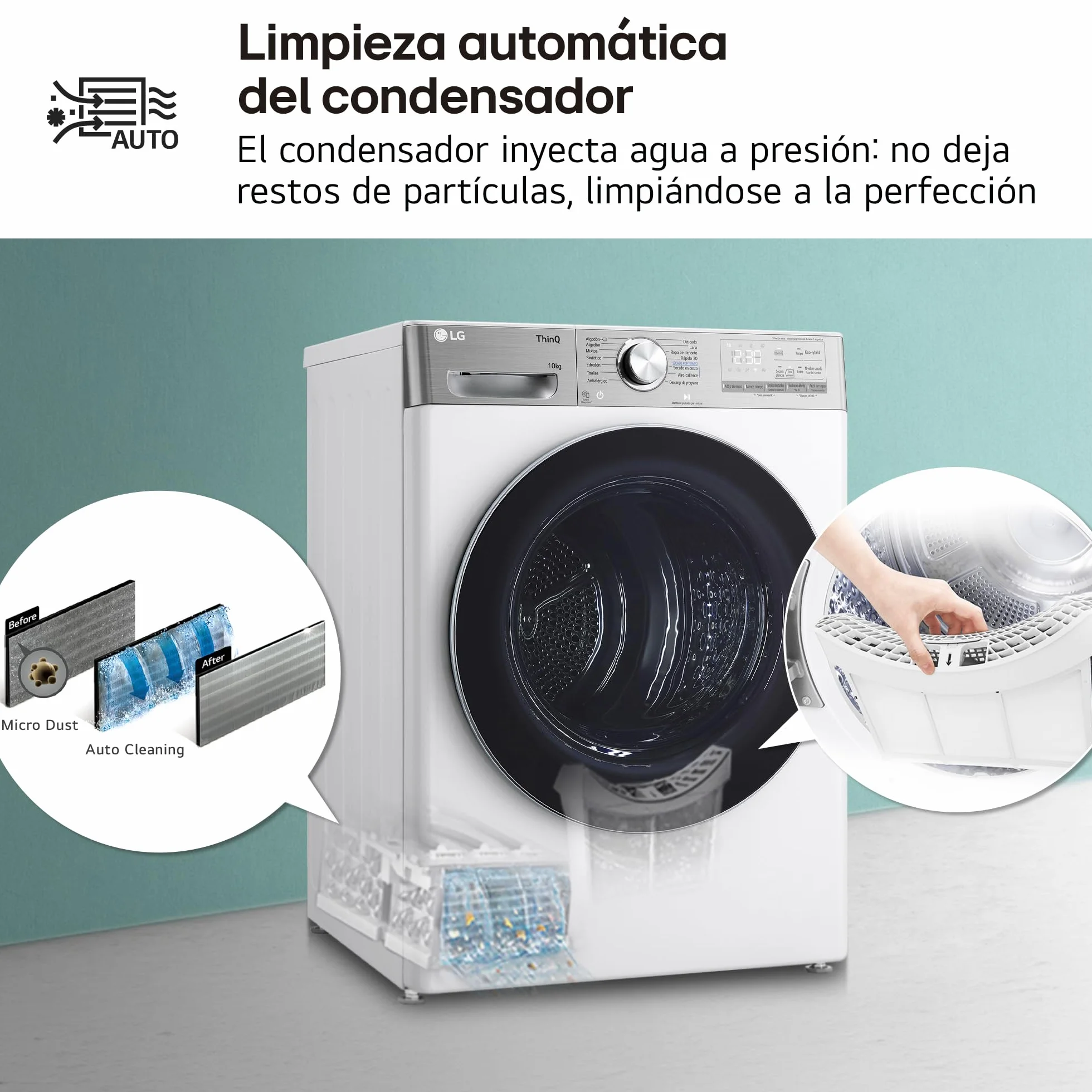 LG RH10V9AV2WR Secadora 10kg Bomba de Calor Dual Inverter Compressor Clase C Serie 900 Eco Hybrid Gran LED Acero Negro Mate