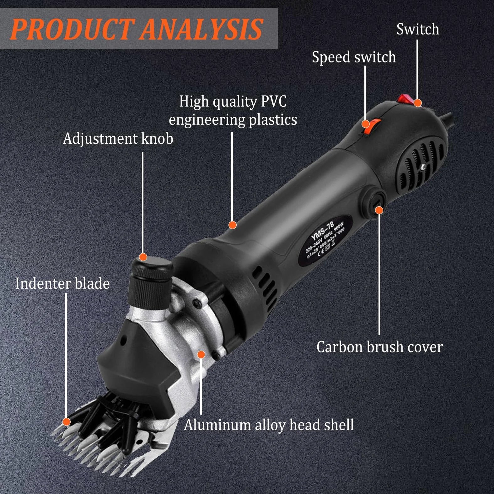Tijeras Eléctricas para Ovejas 900W, 6-Velocidades Tijeras Profesionales para Ovejas, Cortadora de Pelo de Ganado de Granja,Ovejas, Lana, Cabras Corte de Pelo de Ganado de Granja