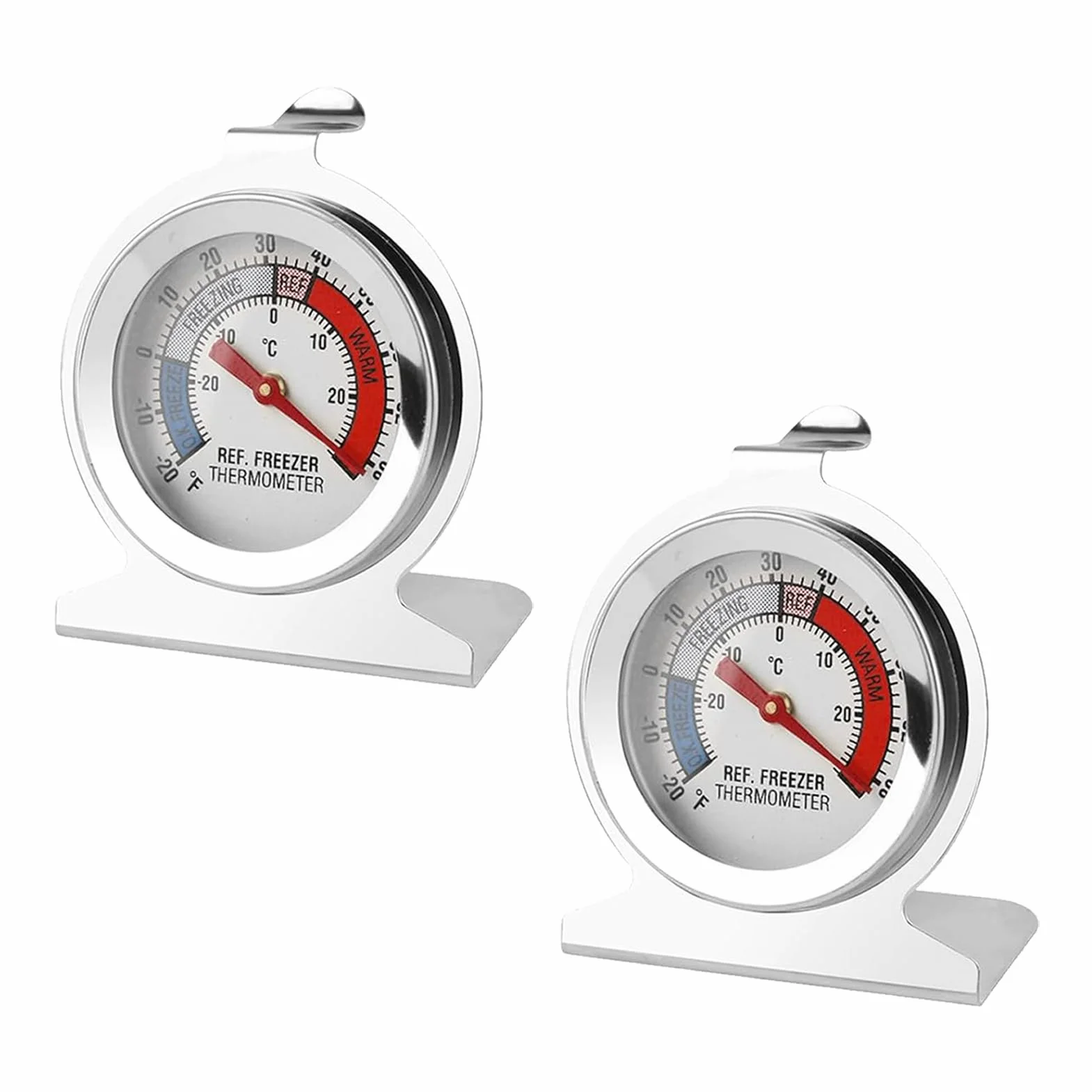 Termómetro para Congelador Acero Inoxidable -30 a 30°C, Gancho para Colgar, 2 Piezas