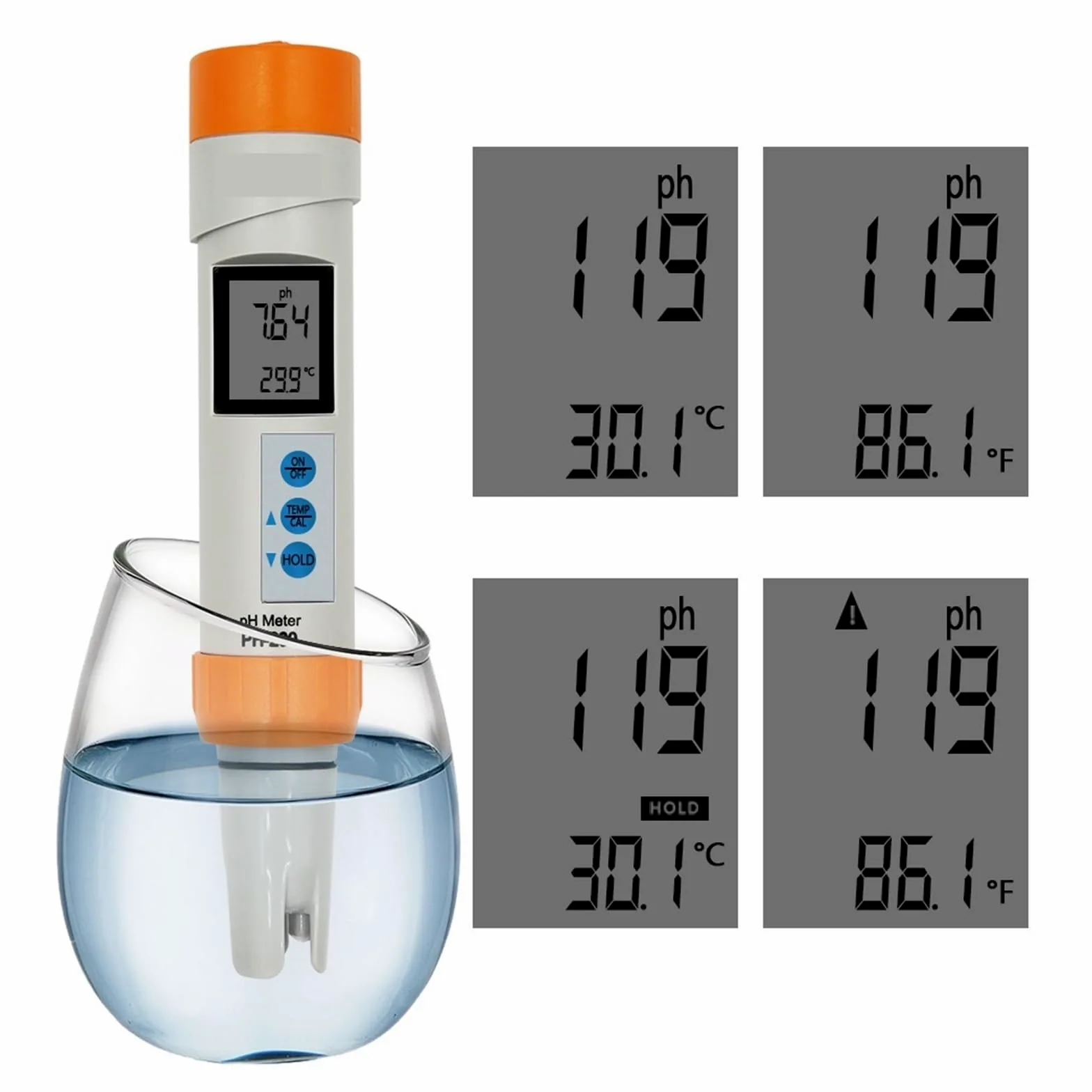 Medidor de pH de agua, Medidor de PH de PH-200 Digital COM-100 medidor de temperatura EC TDS con función de calibración automática probador de pluma de calidad del agua PH(HM COM-100)