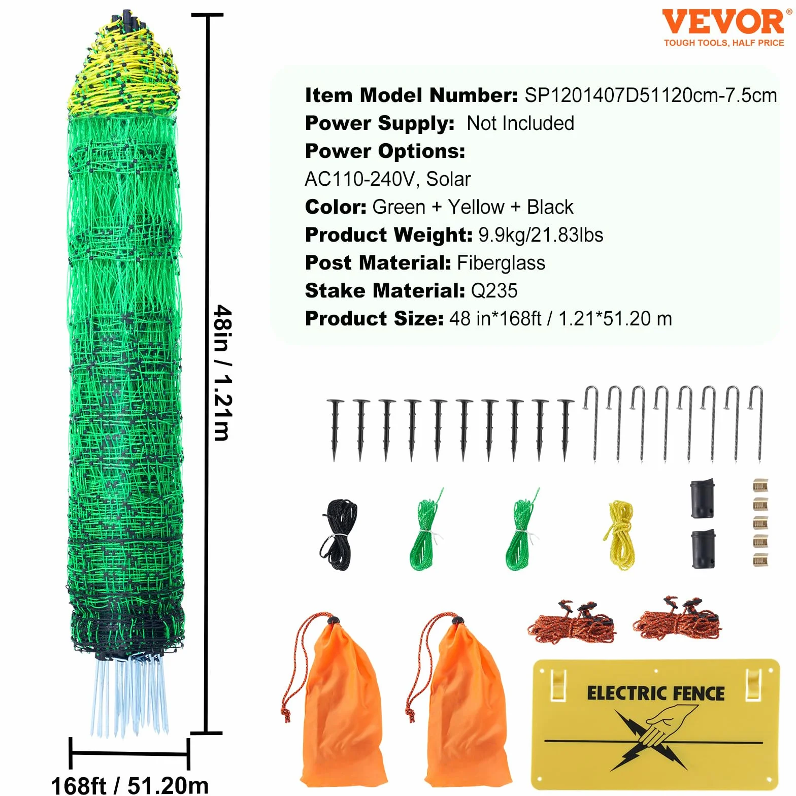 VEVOR Kit de red para cerca eléctrica, cerca de red de PE de 4x160 pies con postes y estacas de doble púa, malla utilitaria portátil para pollos, patos, gansos, conejos, patios traseros, granjas