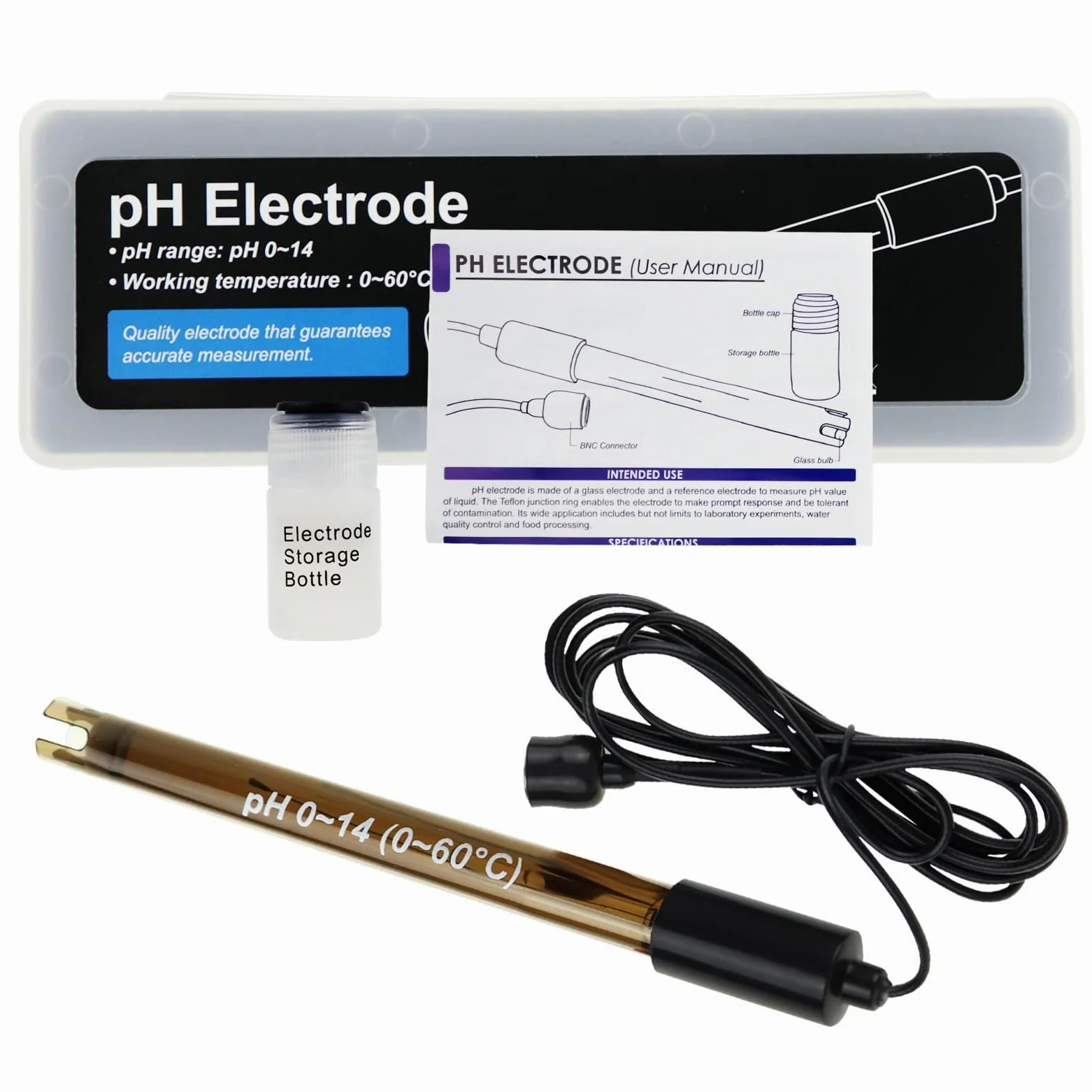 Sonda de pH for piscinas con conector BNC de 50 ohmios, cable de 200 cm, for hidroponía y acuarios. Incluye sonda for medir el pH del agua.,Análisis confiable
