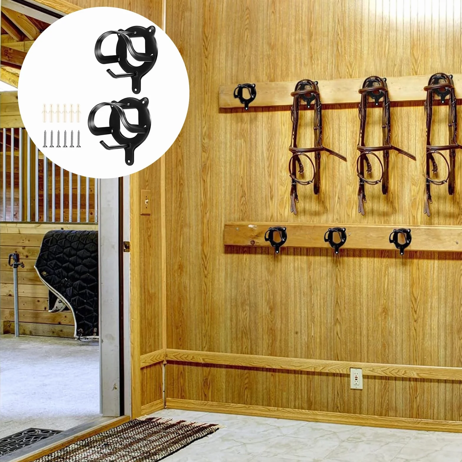 Kiuiom 2 Piezas Ganchos Para Bridas De Caballo,Soporte De Pared Caballo Con Tubos Y Tornillos,Colgador de arneses,Accesorios Riendas