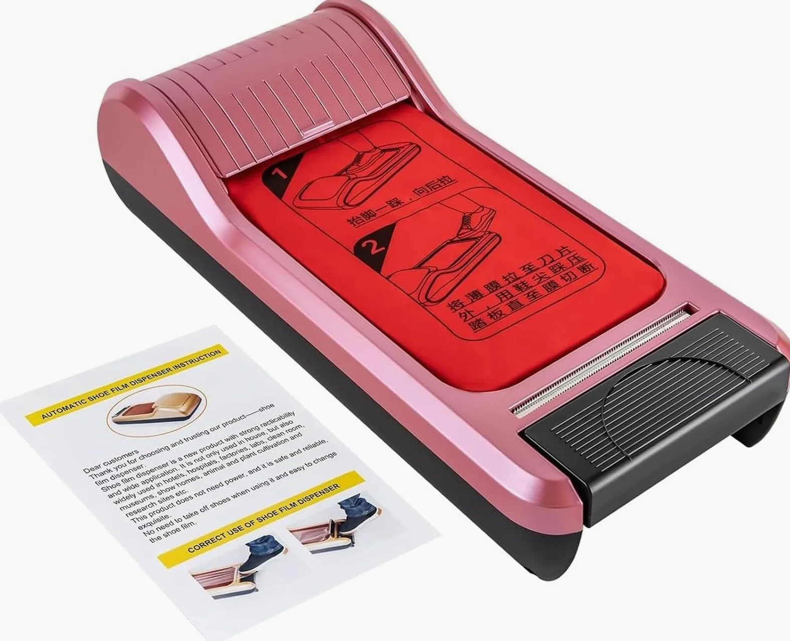 Dispensador AutomáTico de Cubrezapatos con Pedal y 3 Rollos de PelíCula - Dispensador PortáTil Para Hogar y Oficina - MáQuina de PelíCula Desechable para Calzado