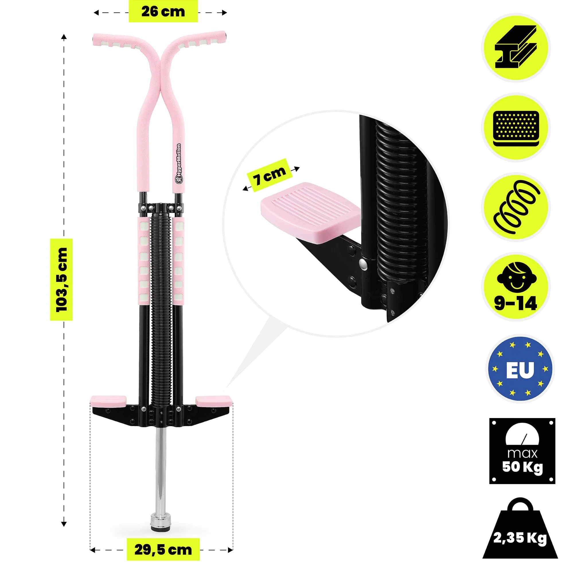 HyperMotion POGO Saltador Dinámico Juvenil 9–14 Años 50 kg 2,35 kg Sistema Elástico Rosa