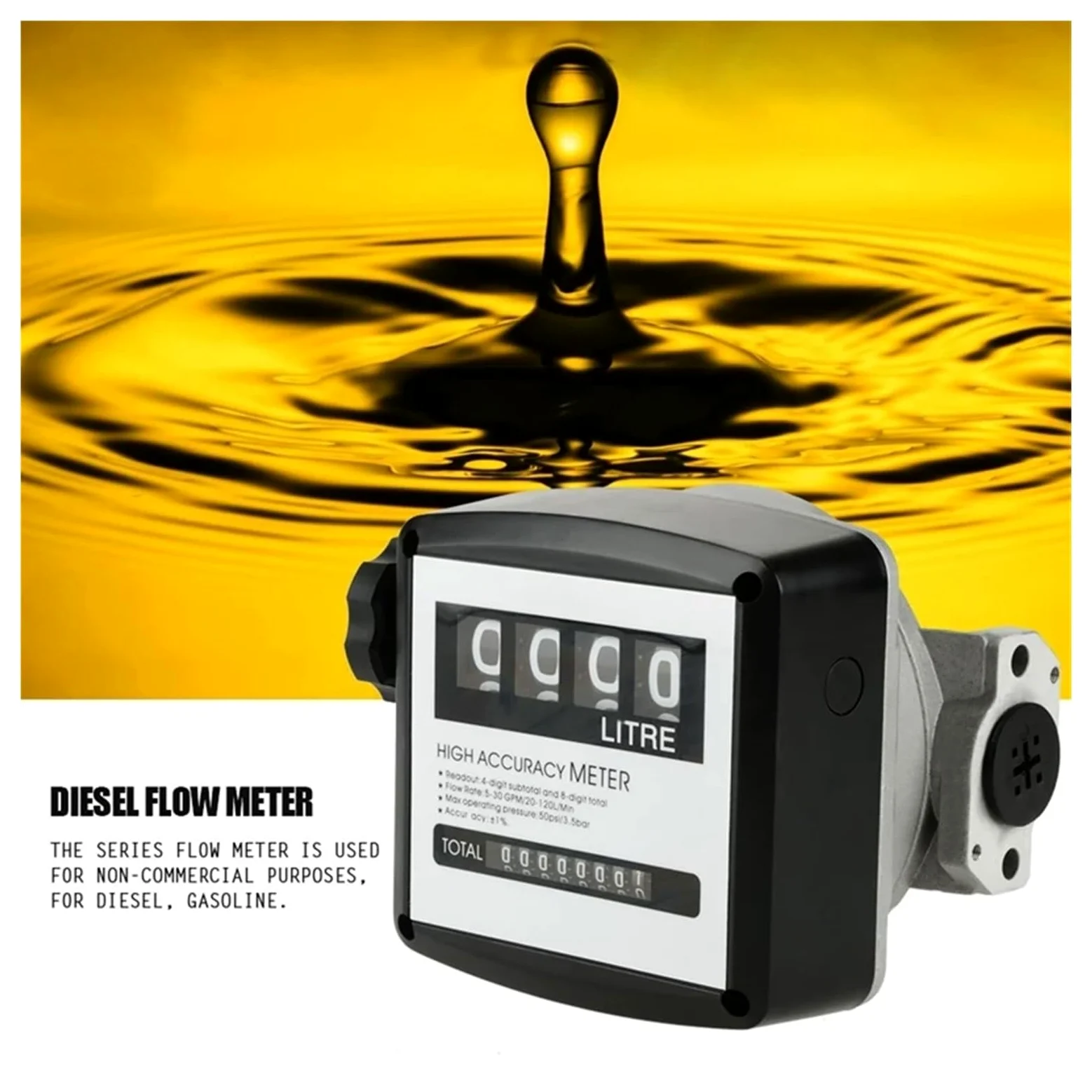 CIRONI Medidor de Flujo de Combustible mecánico Medidor de Flujo de Combustible mecánico de Flujo de Combustible de 4 dígitos 25 mm (Rosca Interna de 1 Pulgada) 5-30 GPM/20-120 L/min