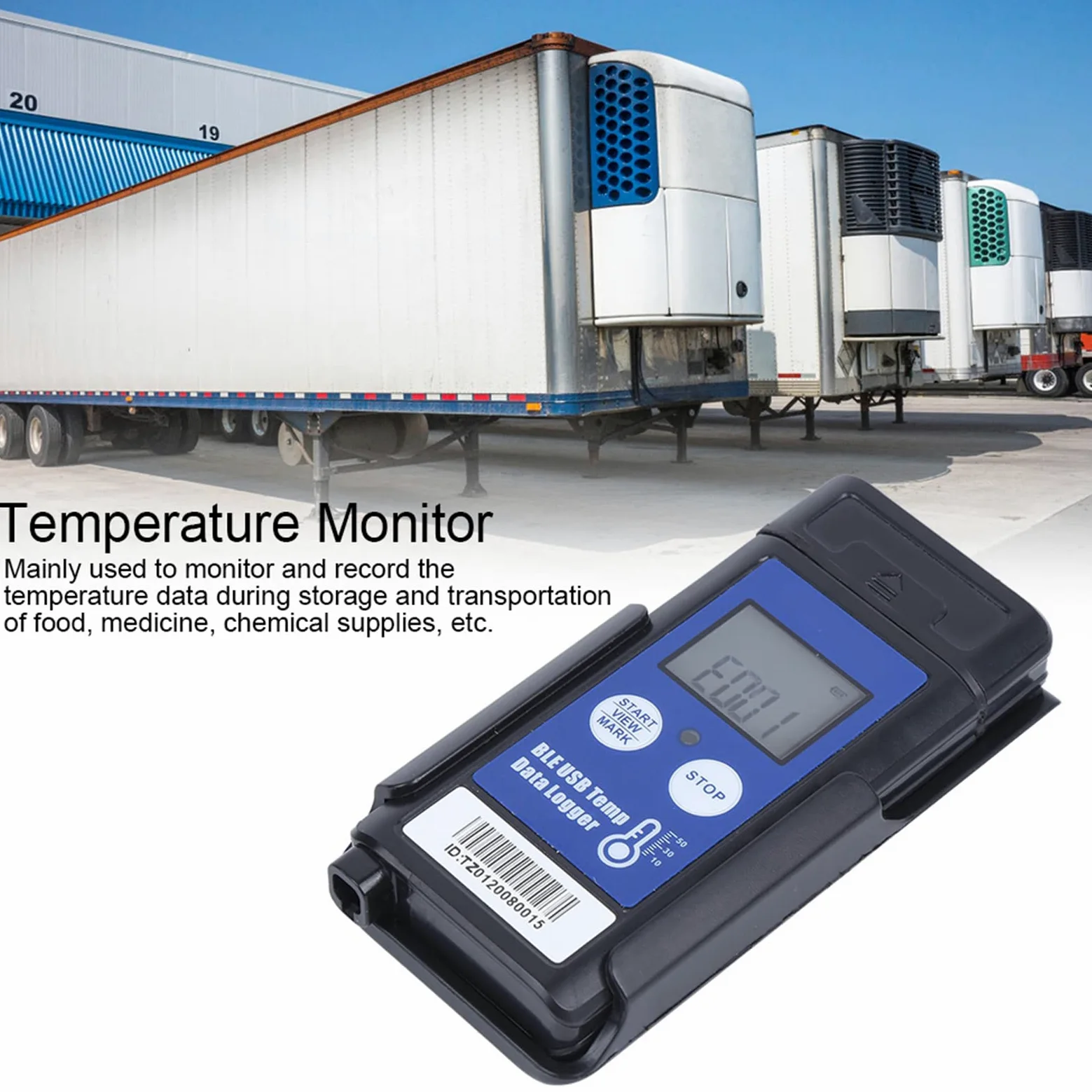 Registrador y registrador de datos de temperatura USB - Monitor portátil con sensor termistor externo - Rango -60 a 120 Celsius - Compatible con Bluetooth para transporte en