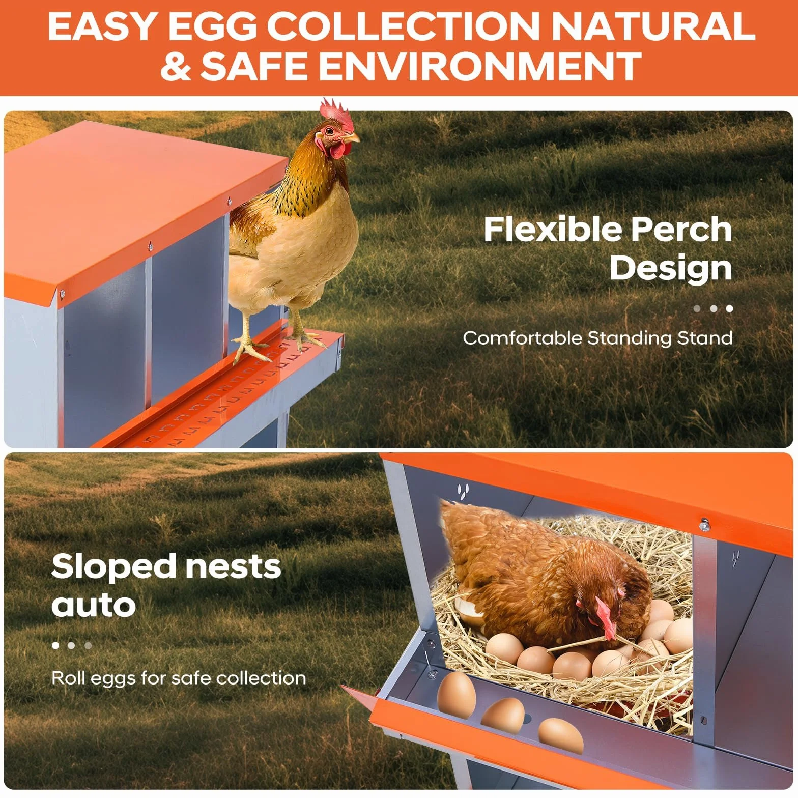 Garvee Ponederos para Gallinas de 6 Departamentos con Patas, Nidales de Acero al Carbono para Recogida Automática de Huevos, Jaula de Puesta Metálica Resistente para Exterior, 115x35x80 cm, Rojo