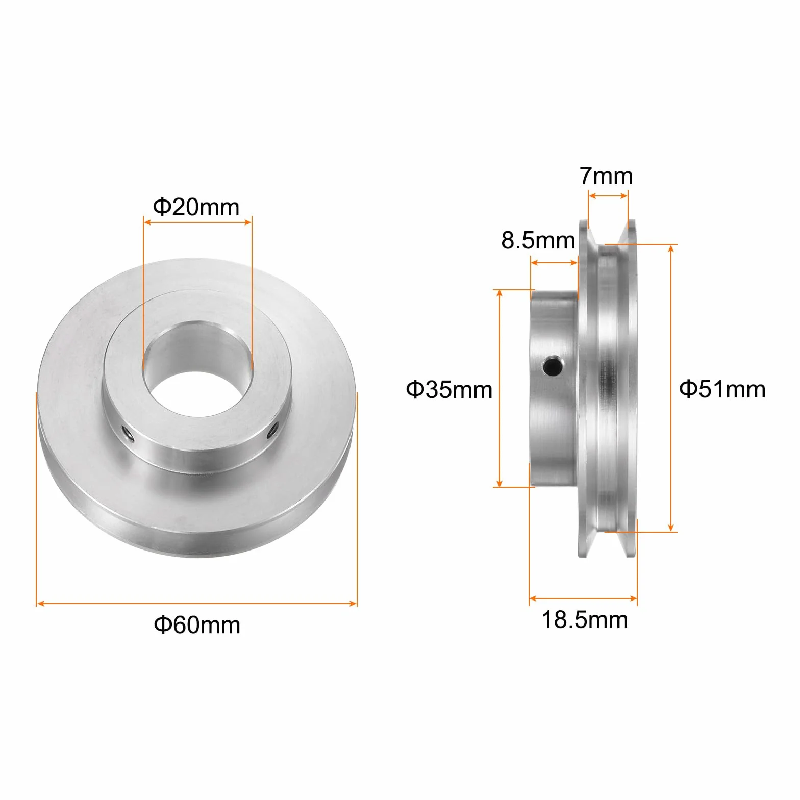 sourcing map Polea de Ranura Única 20 mm Diámetro Fijo 60 mm Diámetro Exterior Aleación Aluminio con Llave Hexagonal para Máquina Perforación