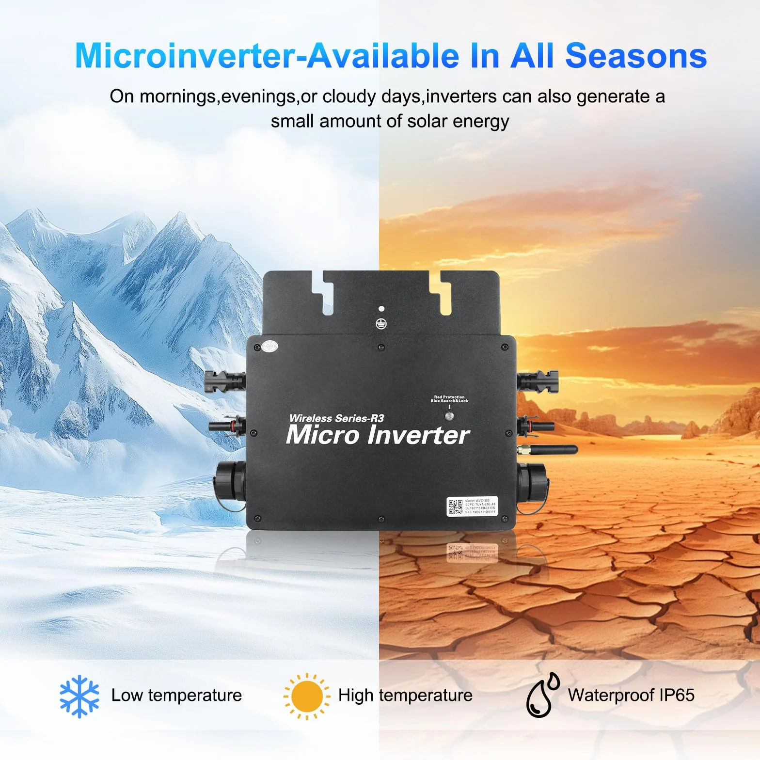 Microinversor 800W Inversor Solar fotovoltaico con WiFi y Bluetooth,Entrada DC 20-60 V,Plug & Play inversor Solar Inteligente para Sistemas solares en Balcones