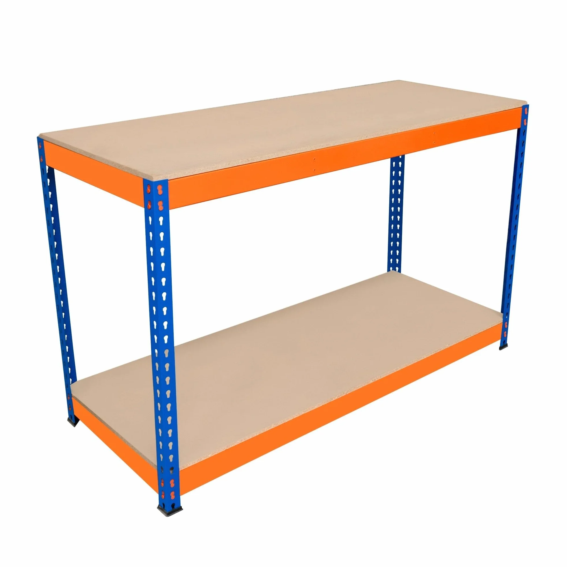 Banco de Trabajo p/Garaje S-Rax 2 Niveles | 150cm x 60cm x 90cm | Capacidad por Nivel 300kg | Montaje Sin Tornillos | 2 Barras de Soporte Reforzadas | Patas de Goma | Mesa para taller almacén depósito