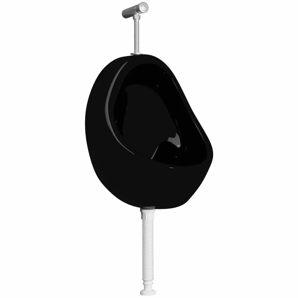 vidaXL Urinario Porcelana Montaje Pared Masculino Válvula Sifón Descarga Tubo Desagüe Incluidos Conjunto Inodoro Cerámica WC Diseño Forma Oval Negro