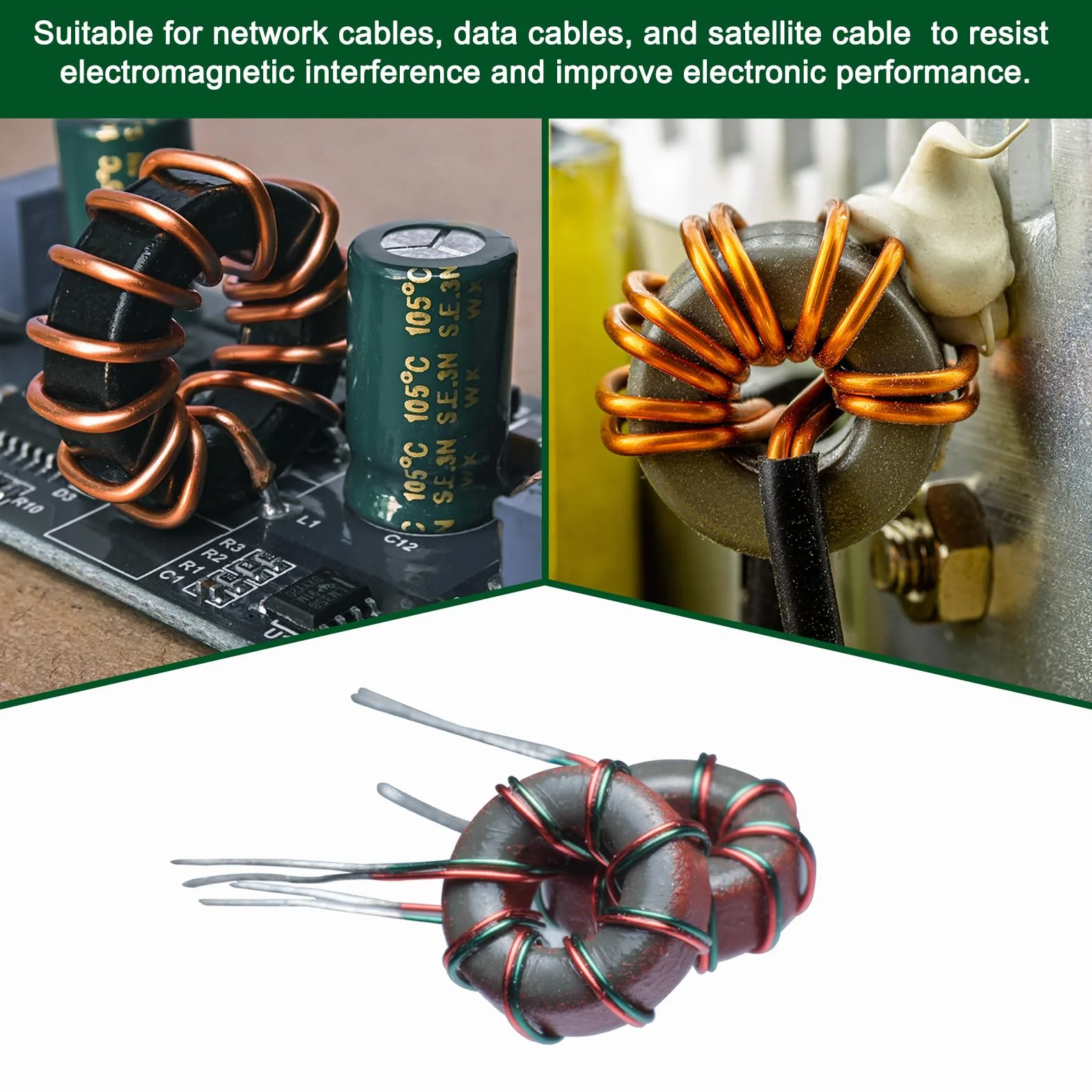 QUARKZMAN 3 Piezas Núcleo Toroidal De Ferrita Para Supresión De Ruido RFI EMI Clip Para Cable 21mm Blanco