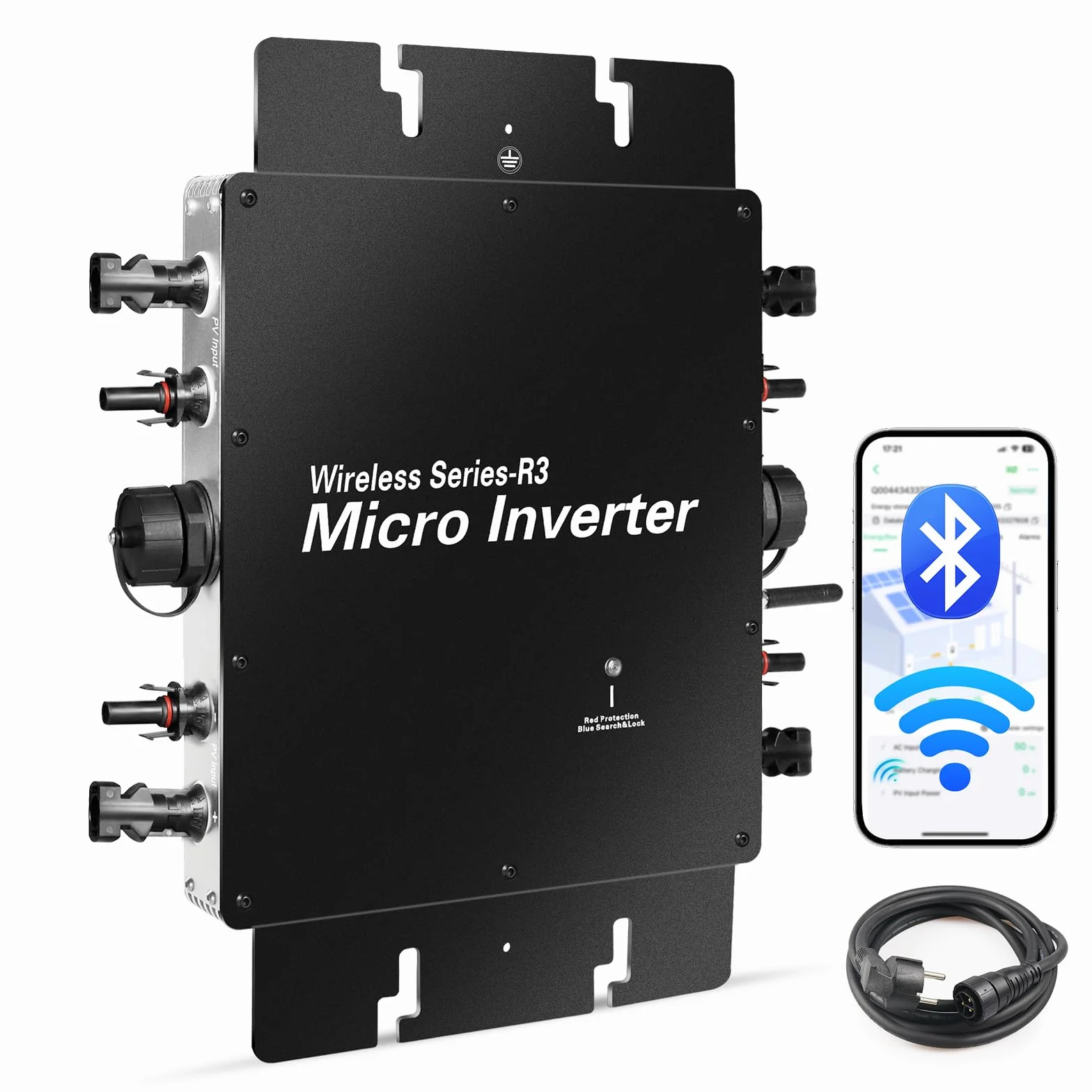 Microinversor 1200W inversor fotovoltaico con WiFi y Bluetooth,Entrada DC 20-60 V,Plug & Play inversor Solar Inteligente para Sistemas solares en Balcones